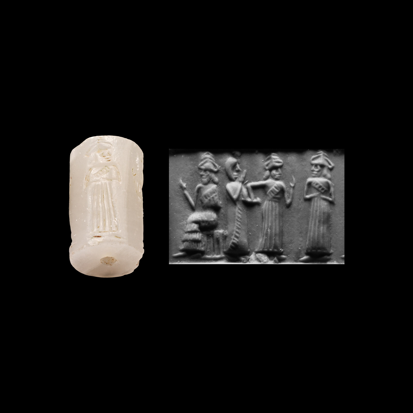 Western Asiatic Chalcedony Cylinder Seal with Presentation Scene
