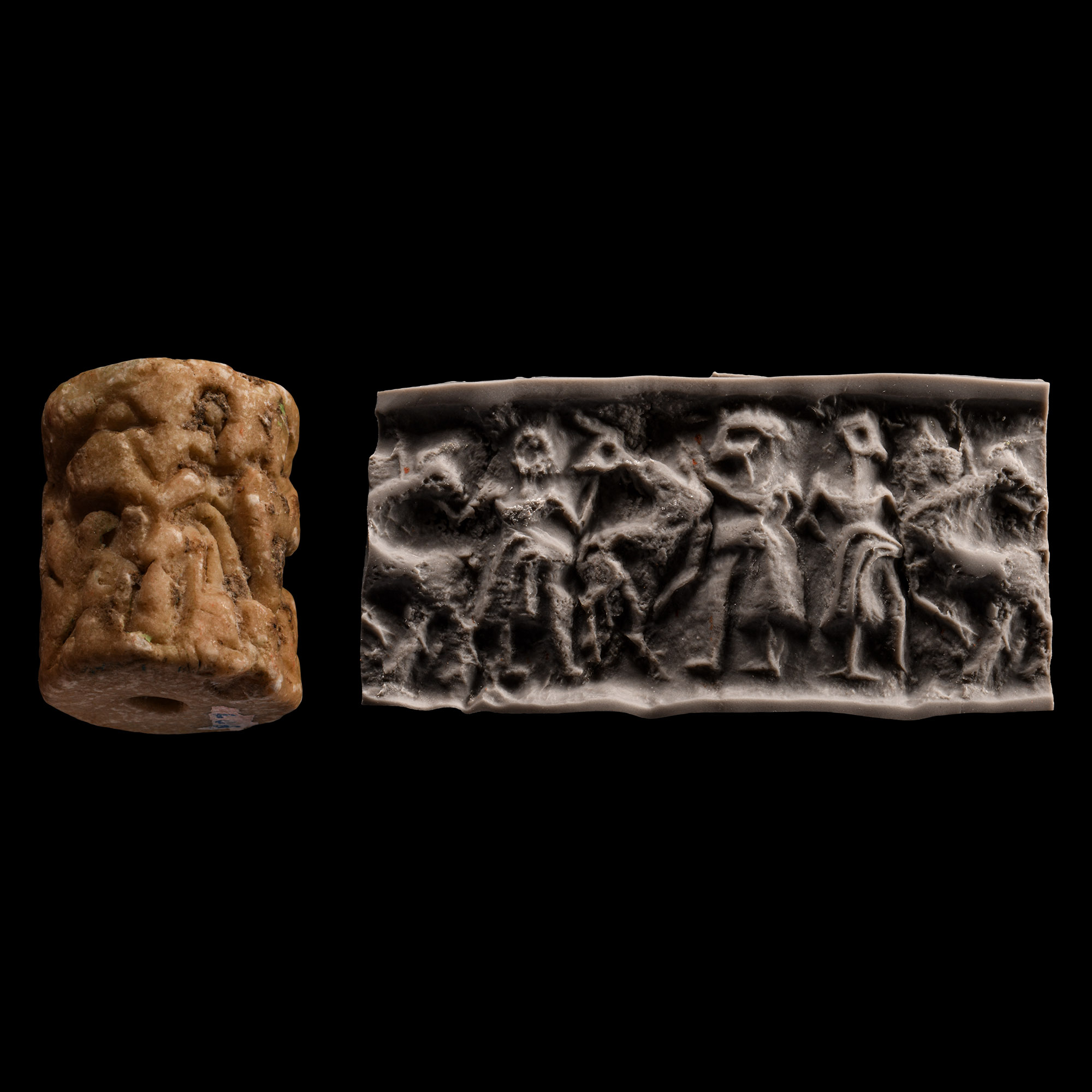 Large Western Asiatic Limestone Cylinder Seal with Combat Scene