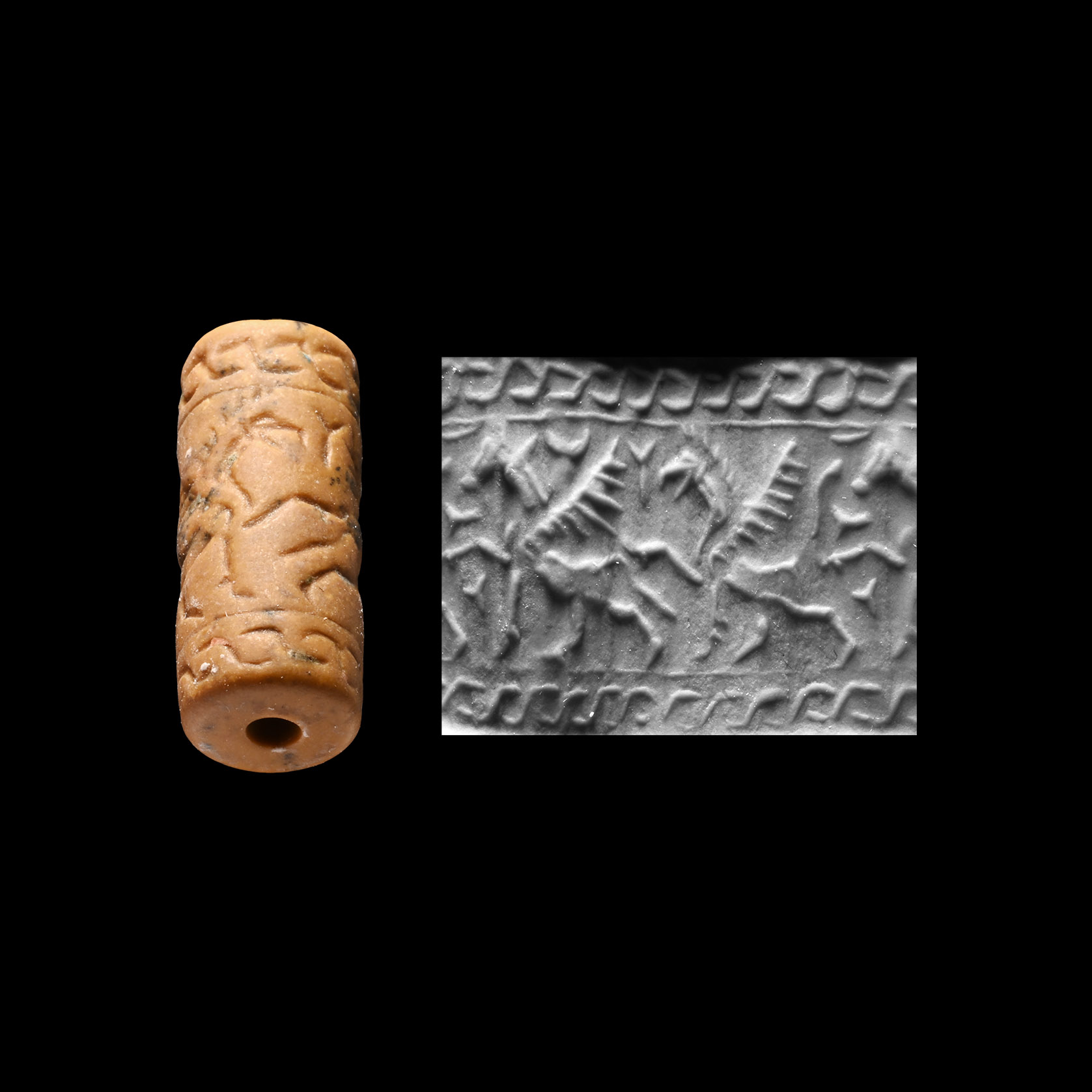 Western Asiatic Orange Jasper Cylinder Seal with Animals