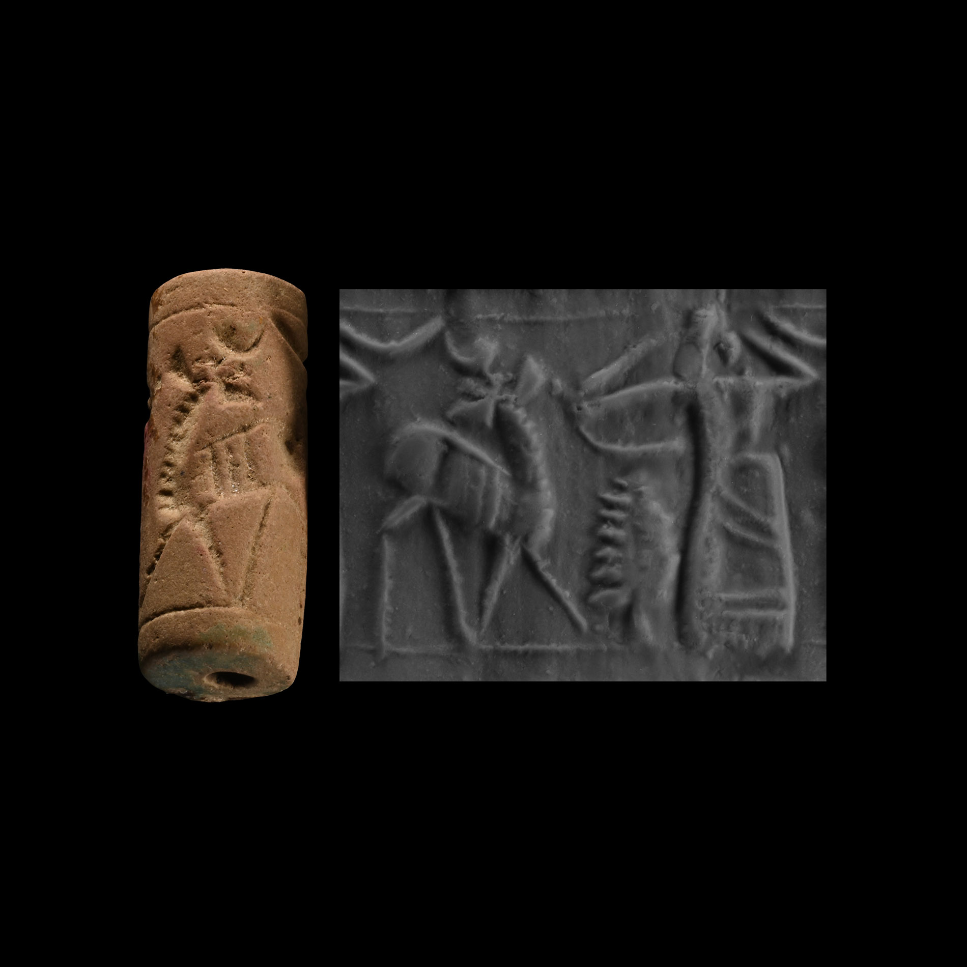 Western Asiatic Frit Cylinder Seal with Hunting Scene