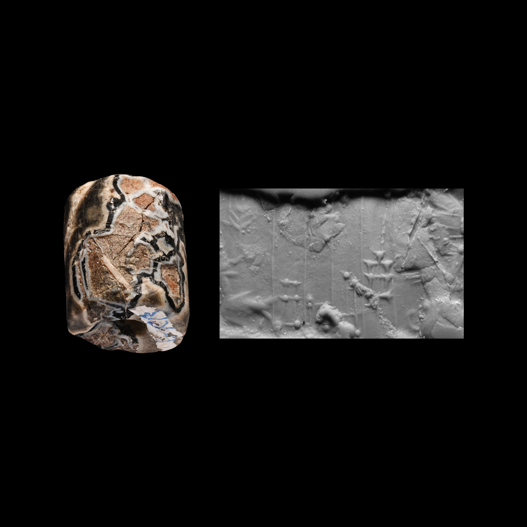 Western Asiatic Mottled Agate Cylinder Seal Section with Figures