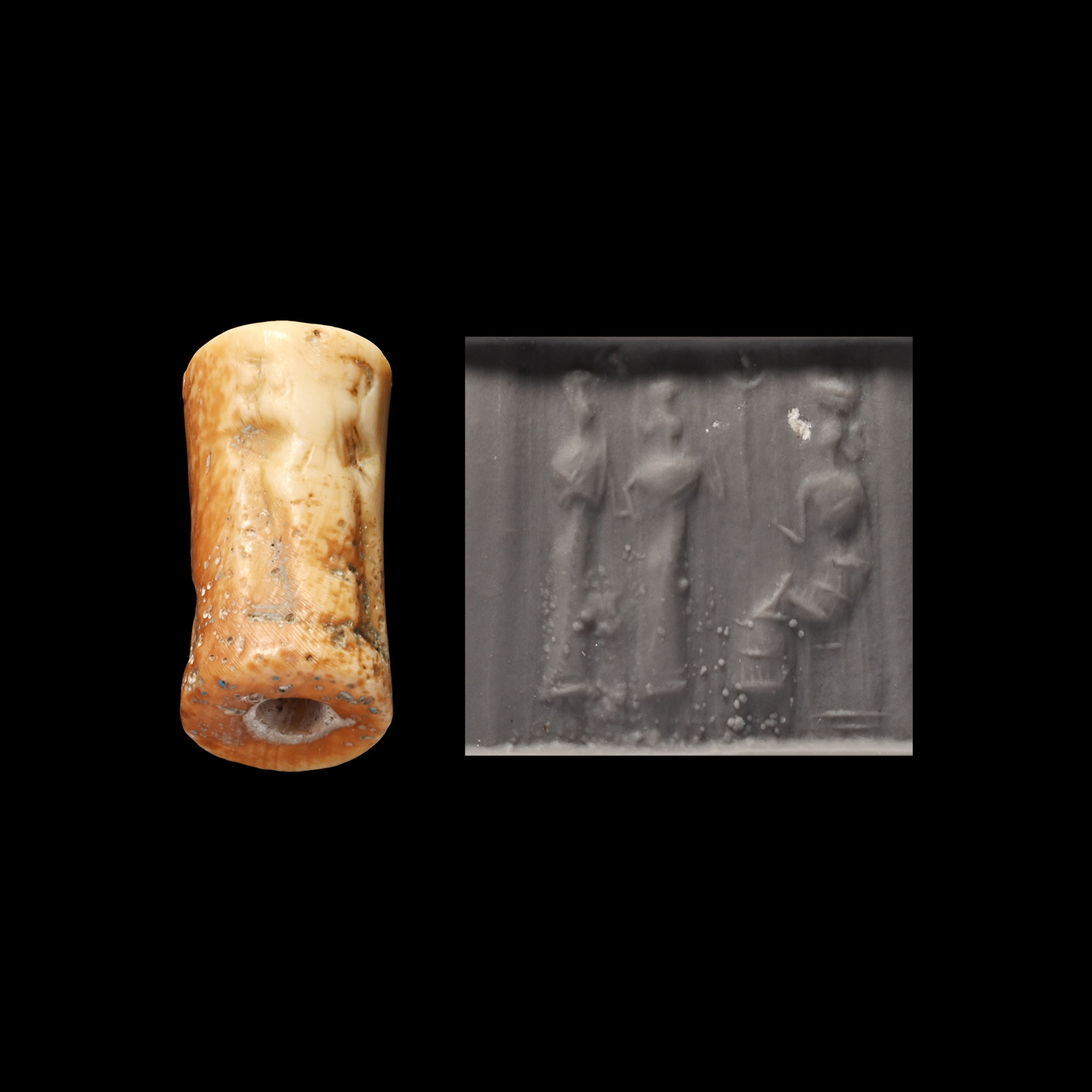 Western Asiatic Shell Cylinder Seal with Presentation Scene