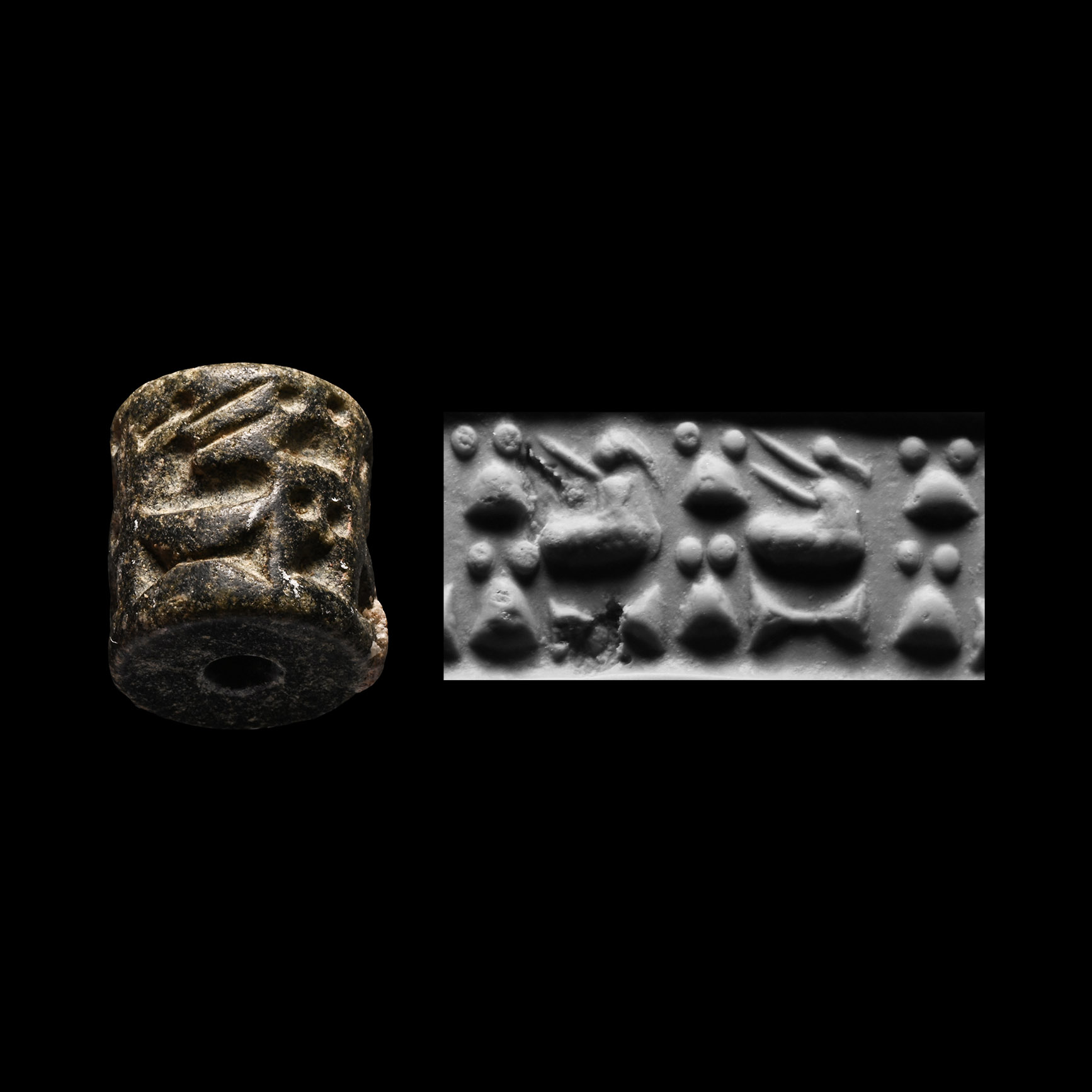 Western Asiatic Steatite Cylinder Seal with Birds