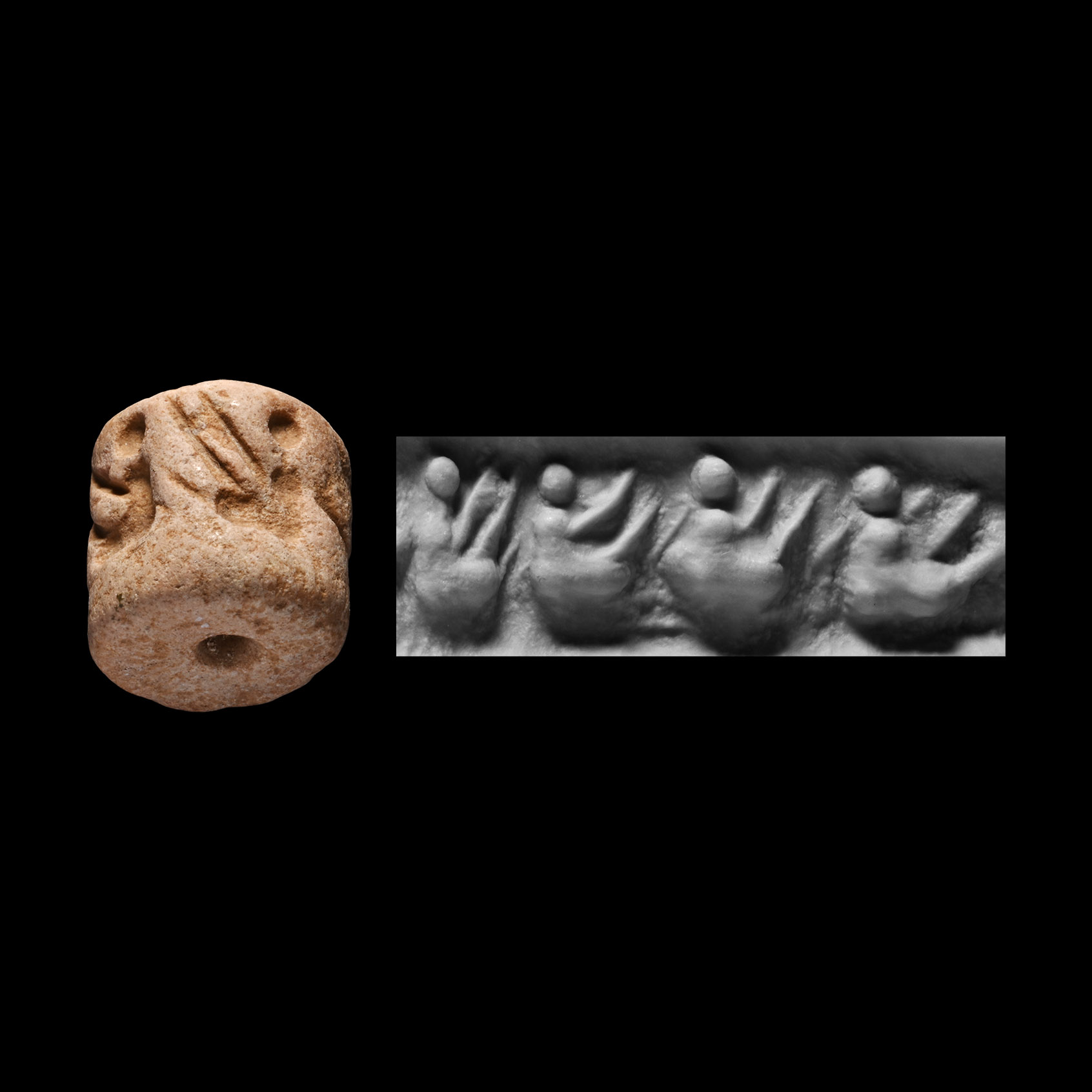 Western Asiatic Limestone Cylinder Seal with Birds