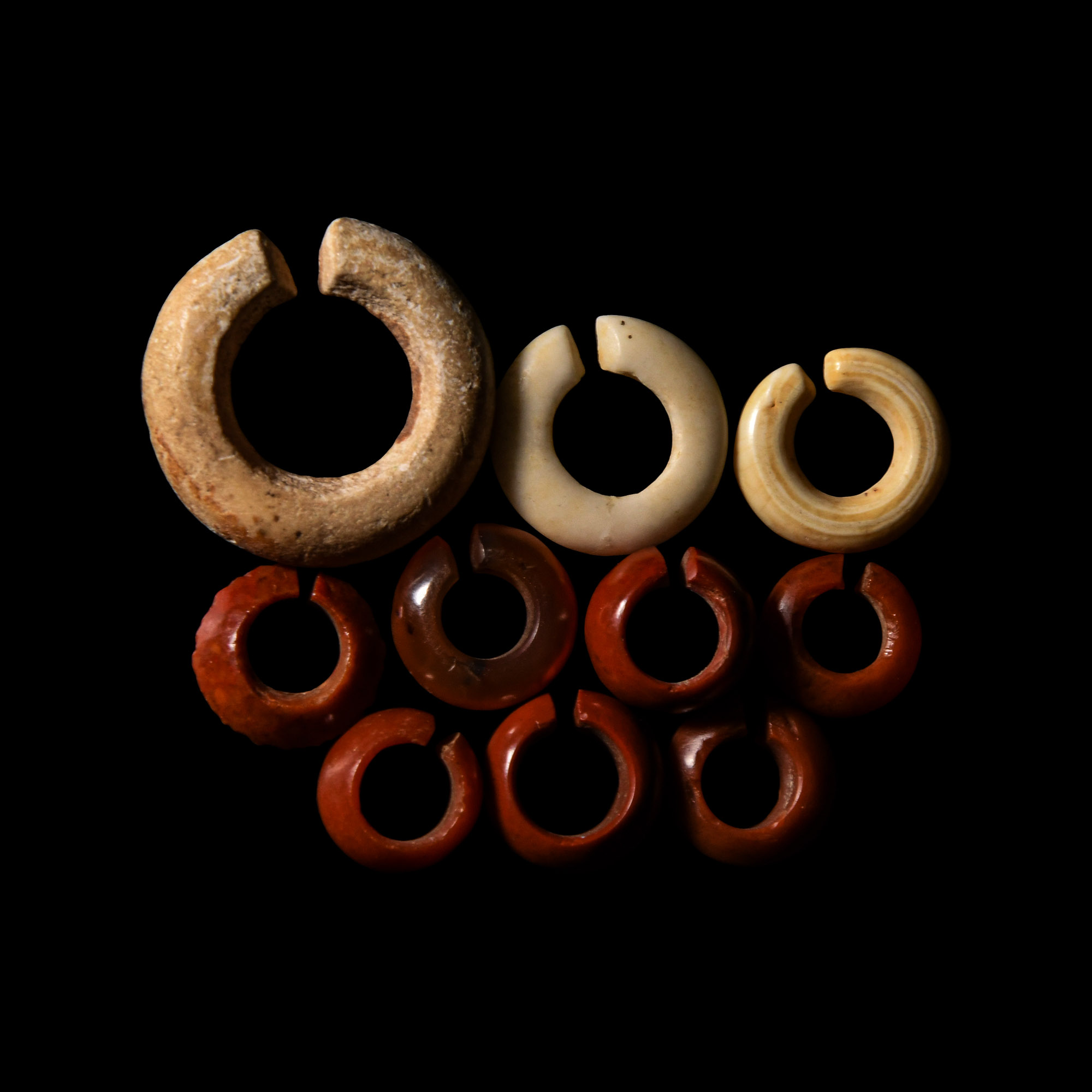 Egyptian Hardstone and Shell Hair Ring Collection