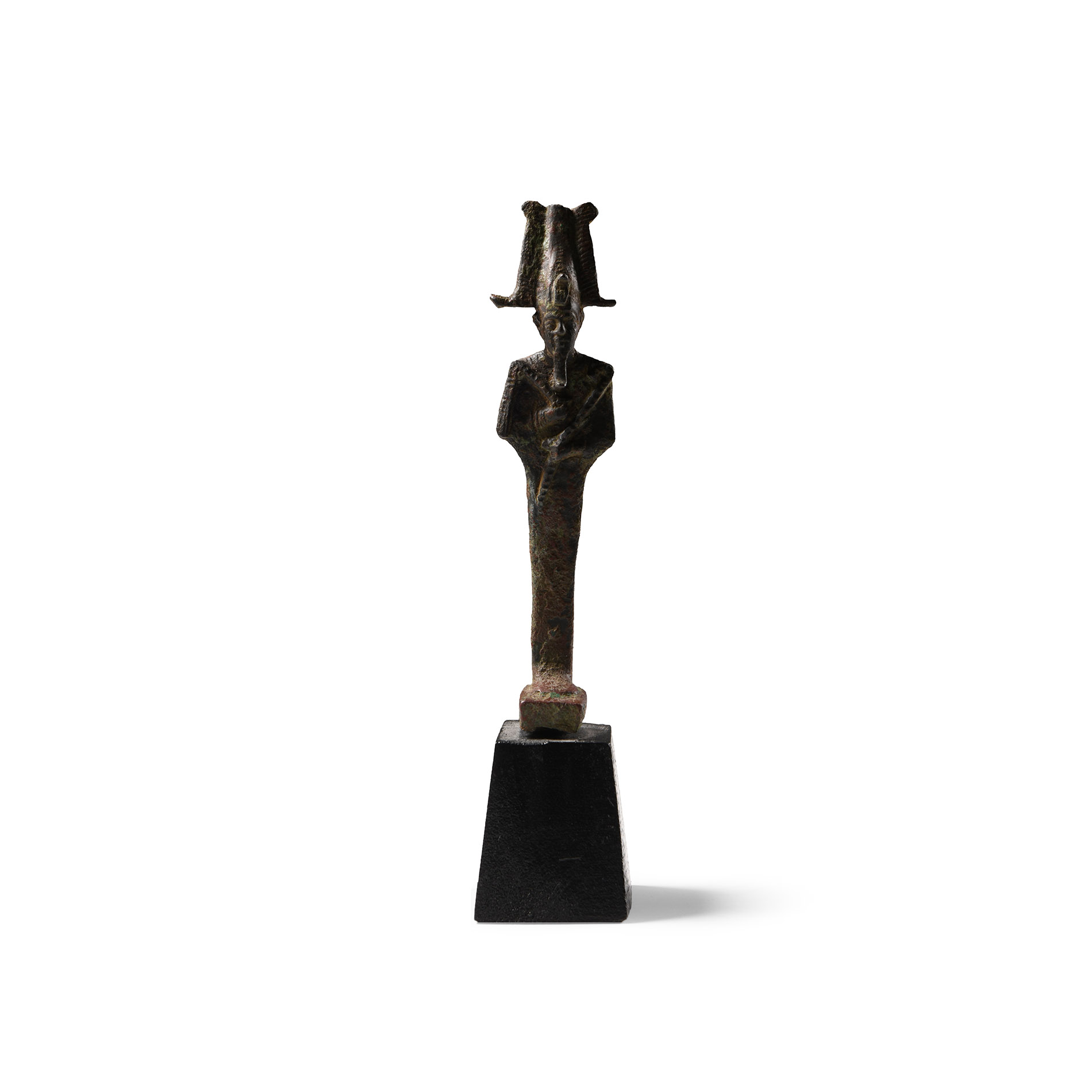 Egyptian Bronze Figure of Osiris Wearing Plumed Atef Crown