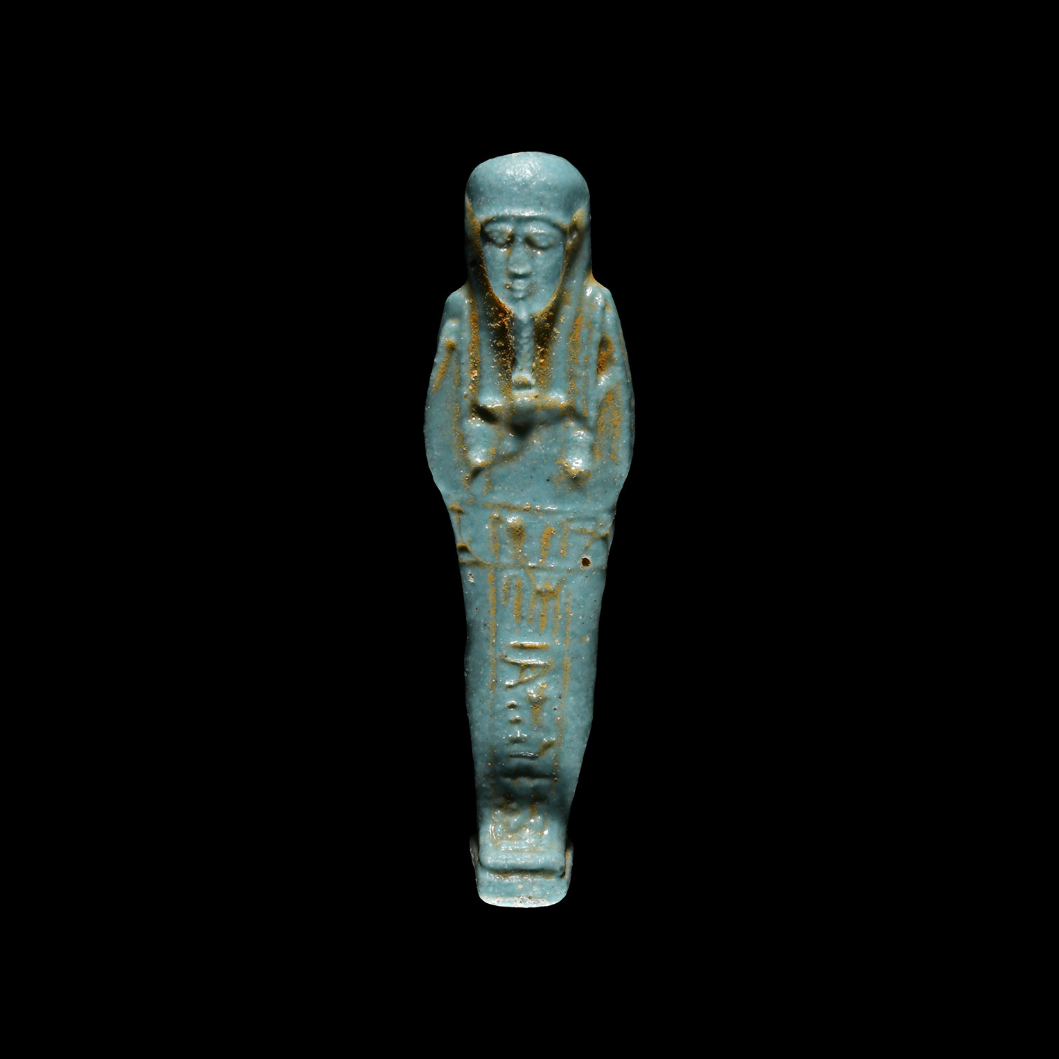 Egyptian Blue Faience Shabti with Hieroglyphic Inscription