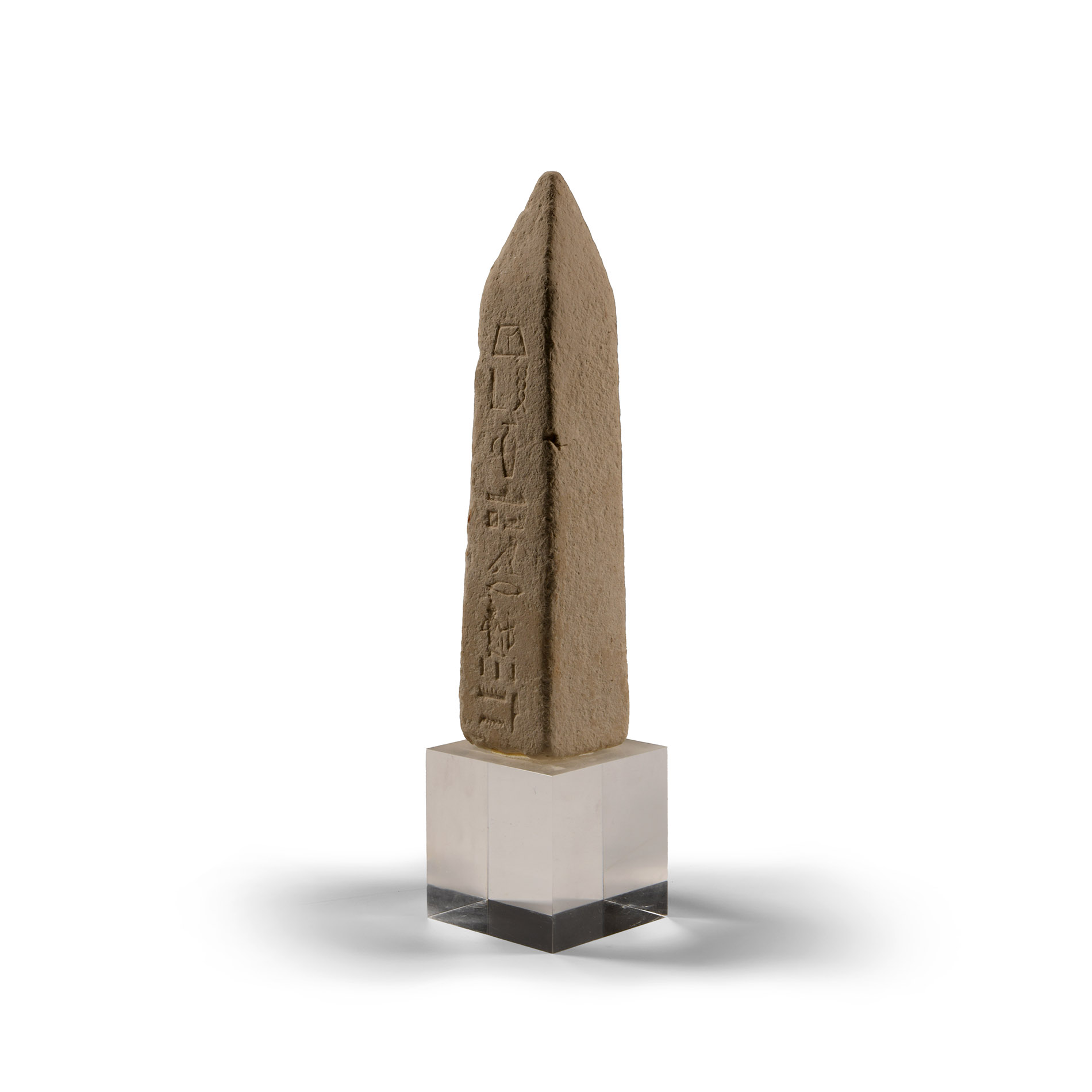 Egyptian Limestone Miniature Obelisk with Hieroglyphs