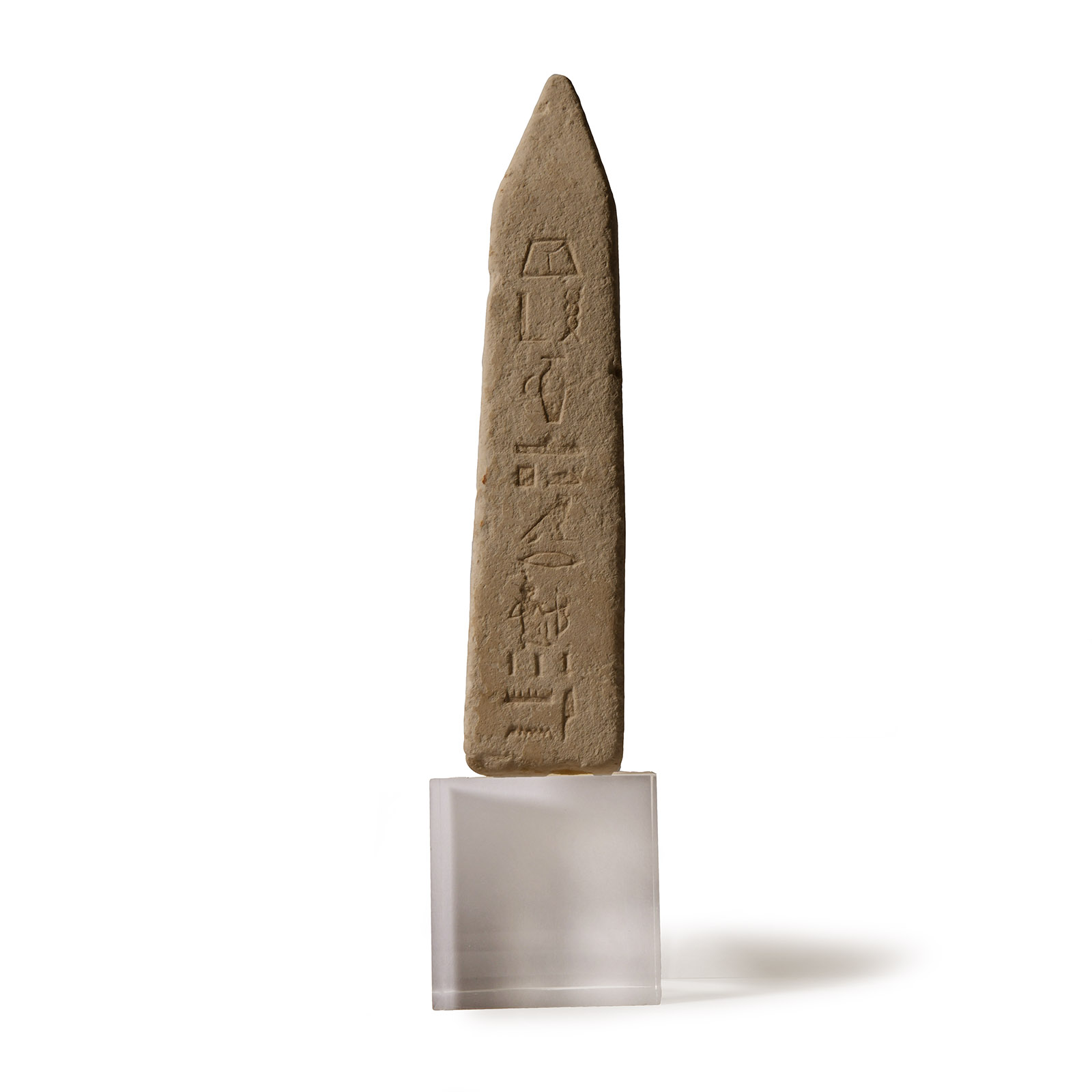 Egyptian Limestone Miniature Obelisk with Hieroglyphs