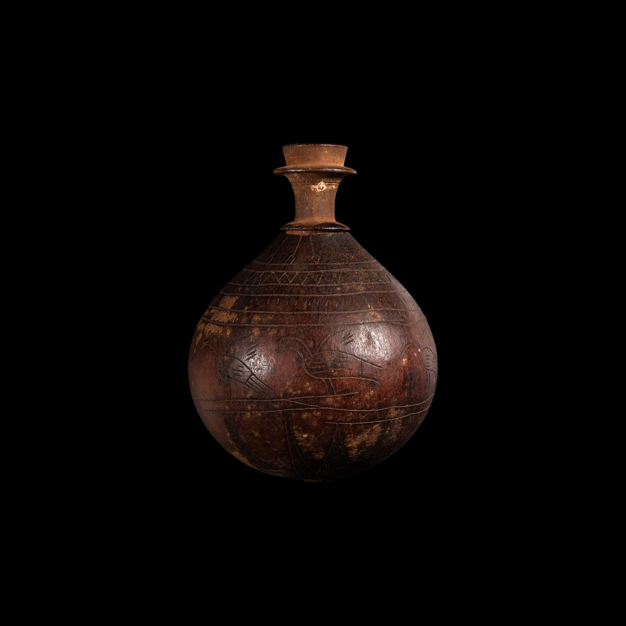 Egyptian Decorated Wooden Vessel with Stopper