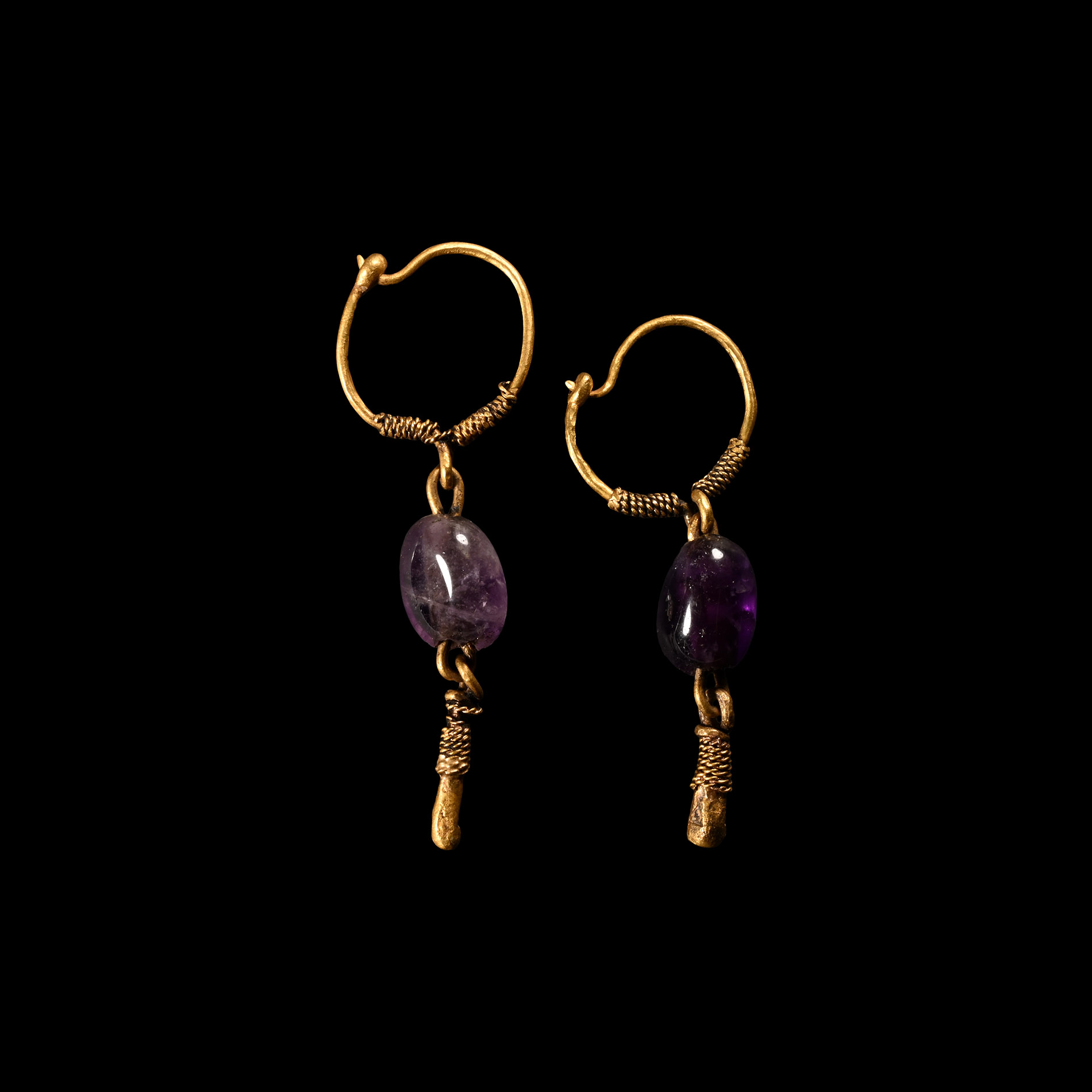 Viking Age Gold Earrings with Amethyst Gemstones