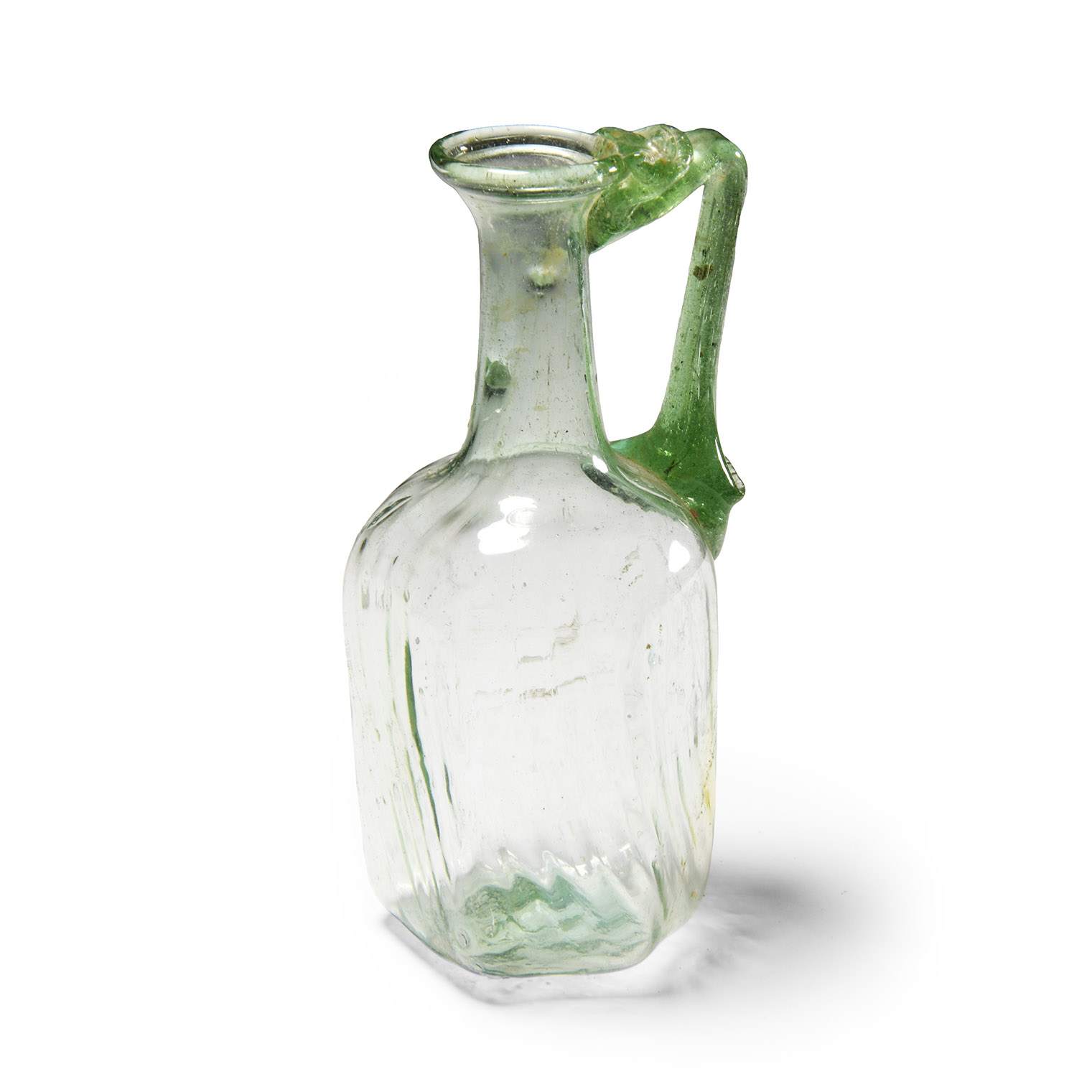 Roman Translucent Green Hexagonal Flask