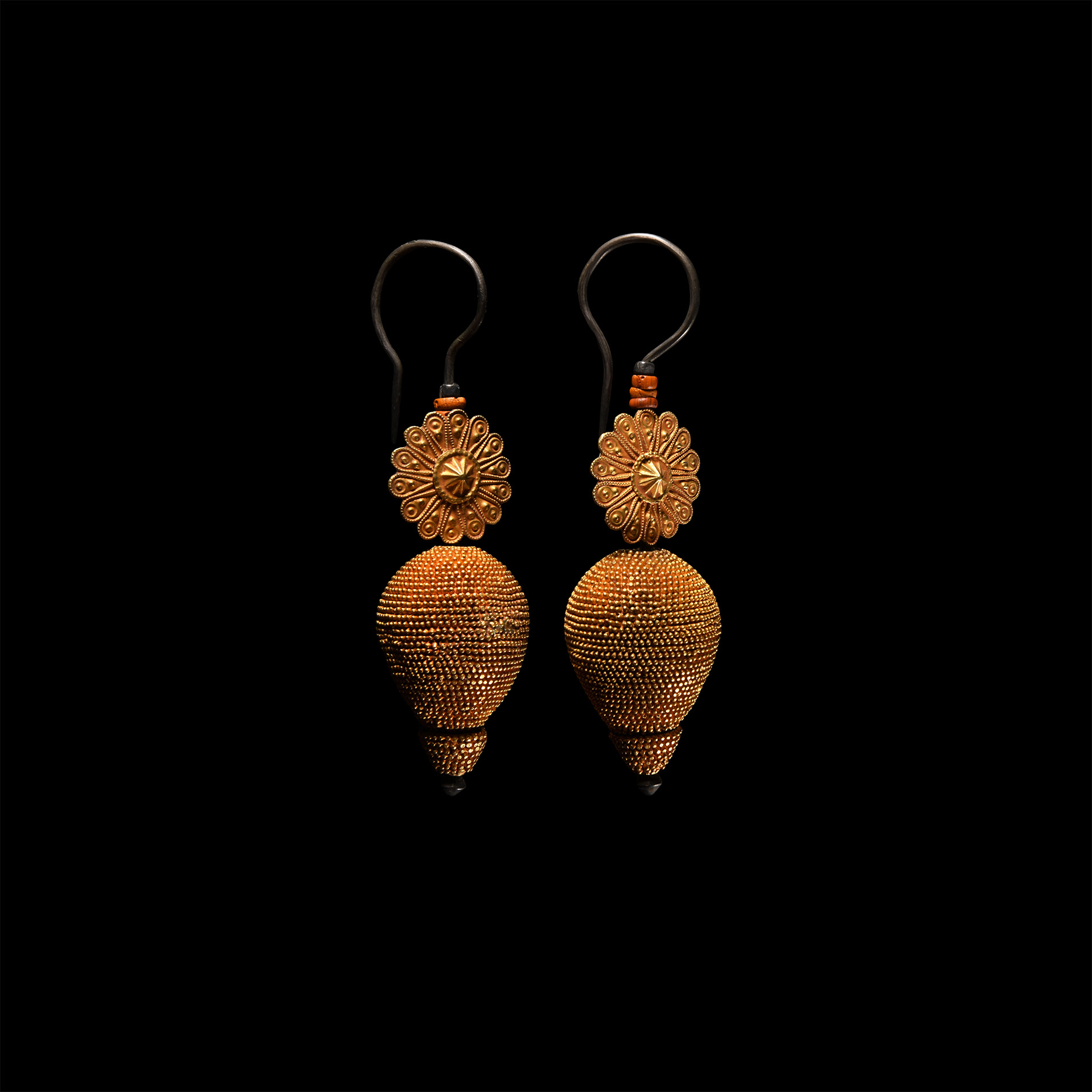 South East Asian Large Gold Repousse Fruit-Shaped Earrings