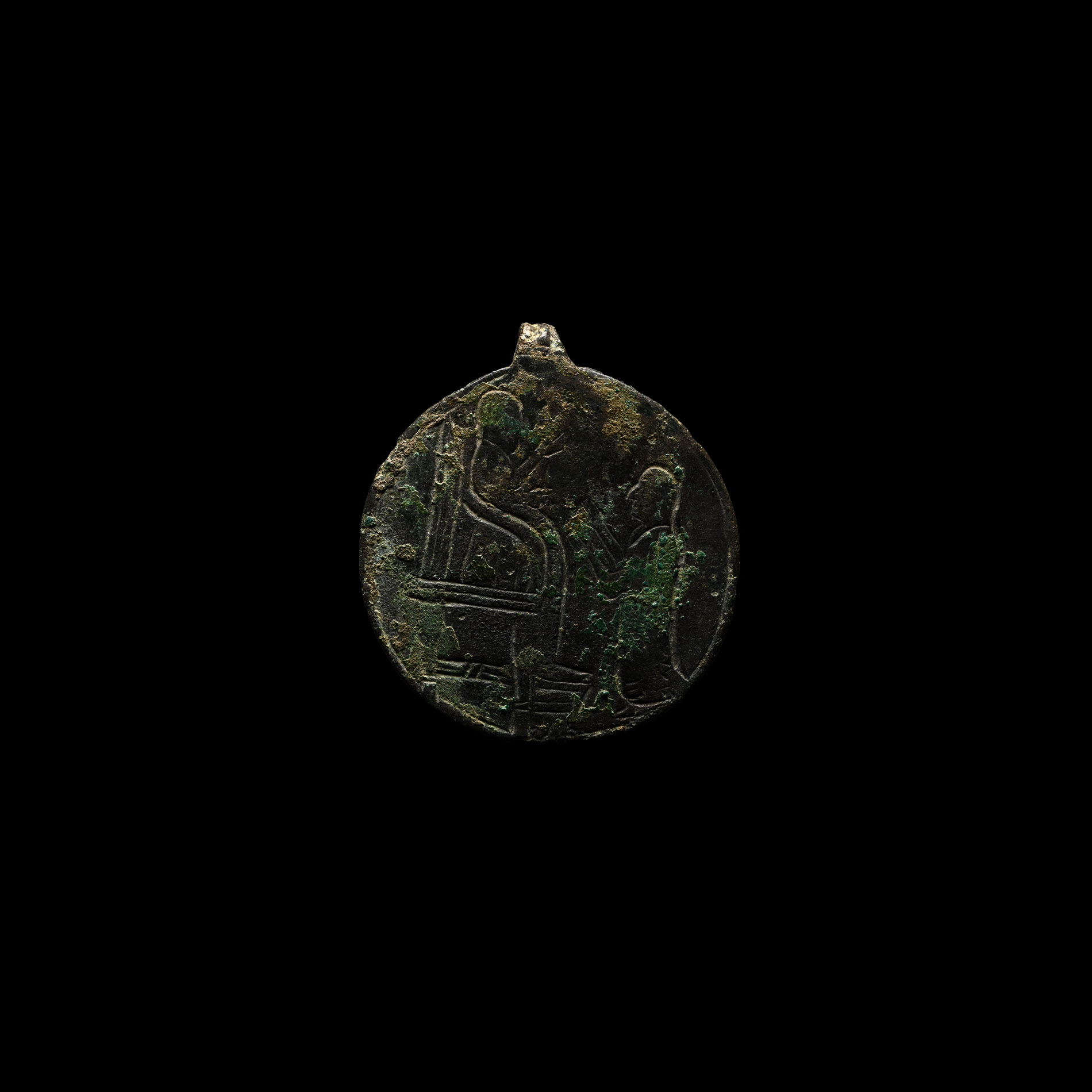 Neo-Babylonian Bronze Pendant with Presentation Scene