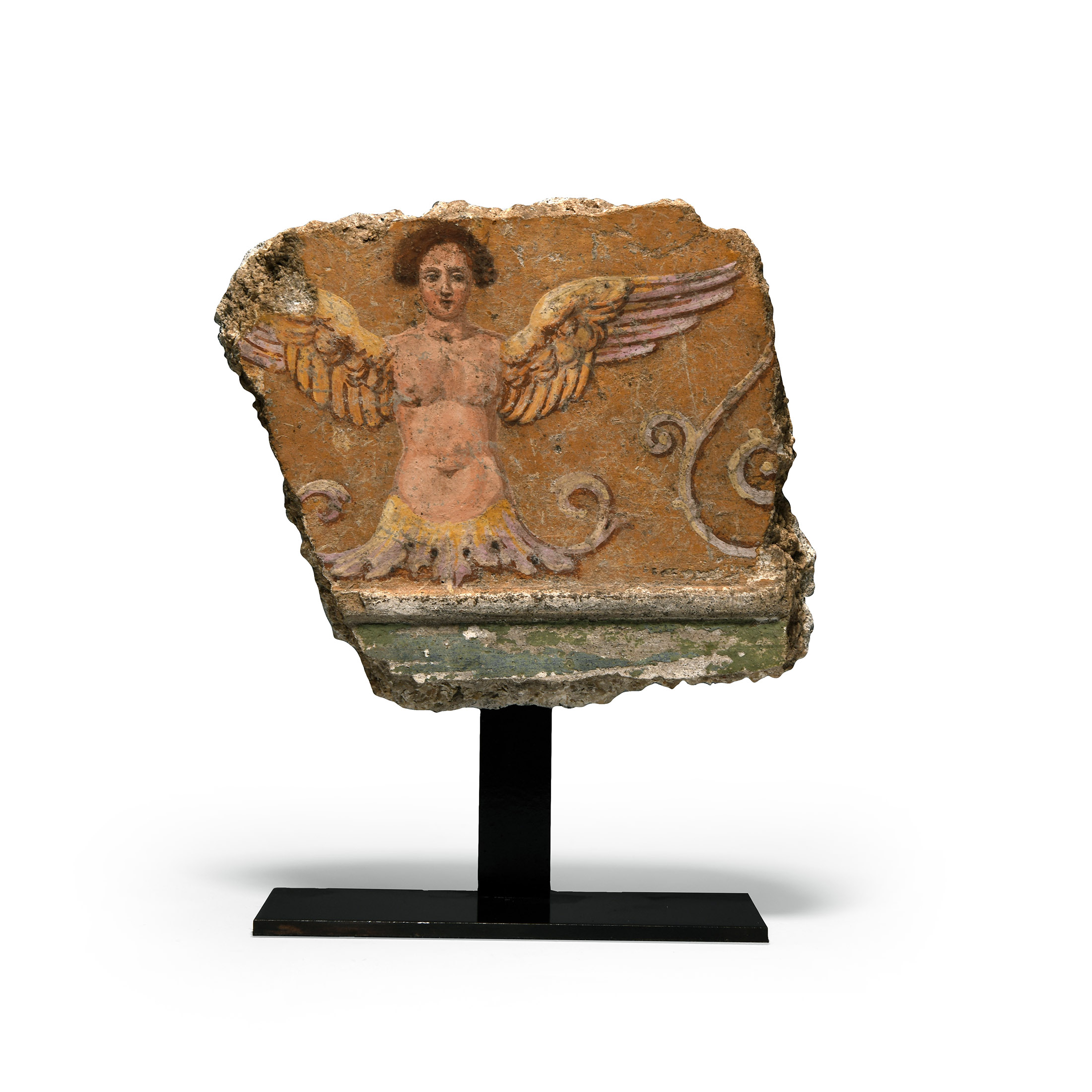 Roman Polychrome Wall Painting Fragment with Winged Siren