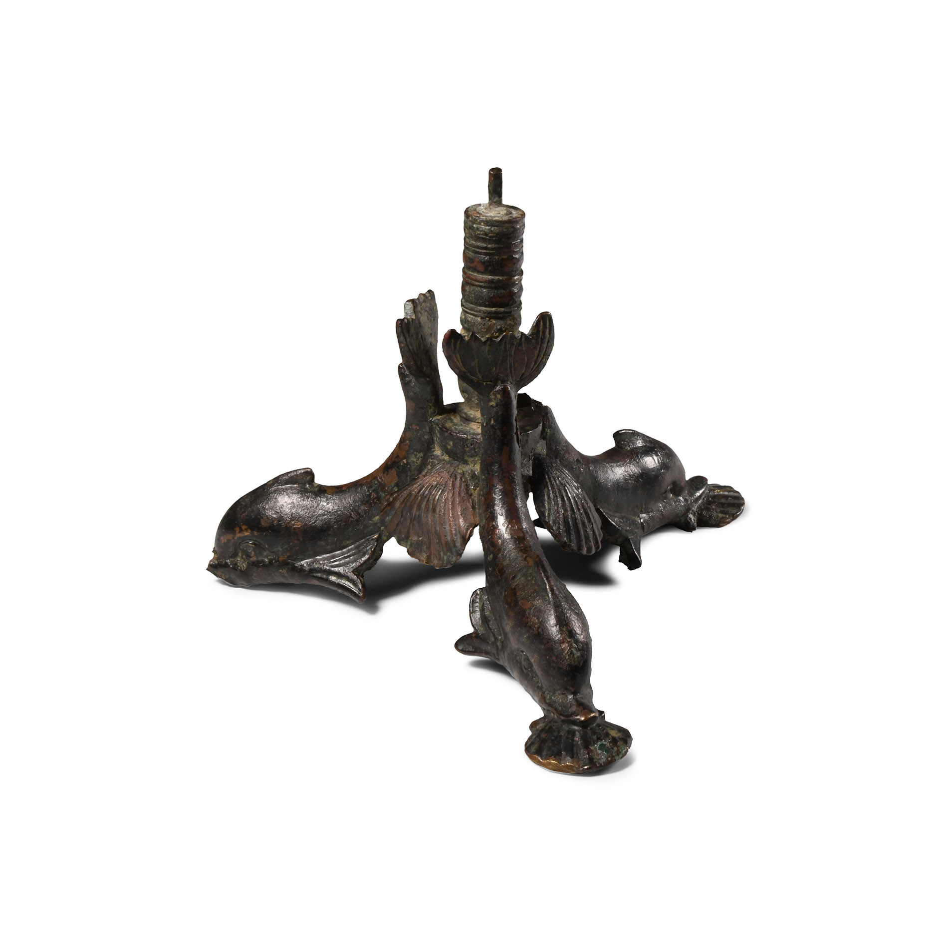 Roman Bronze Candelabrum Base with Dolphins