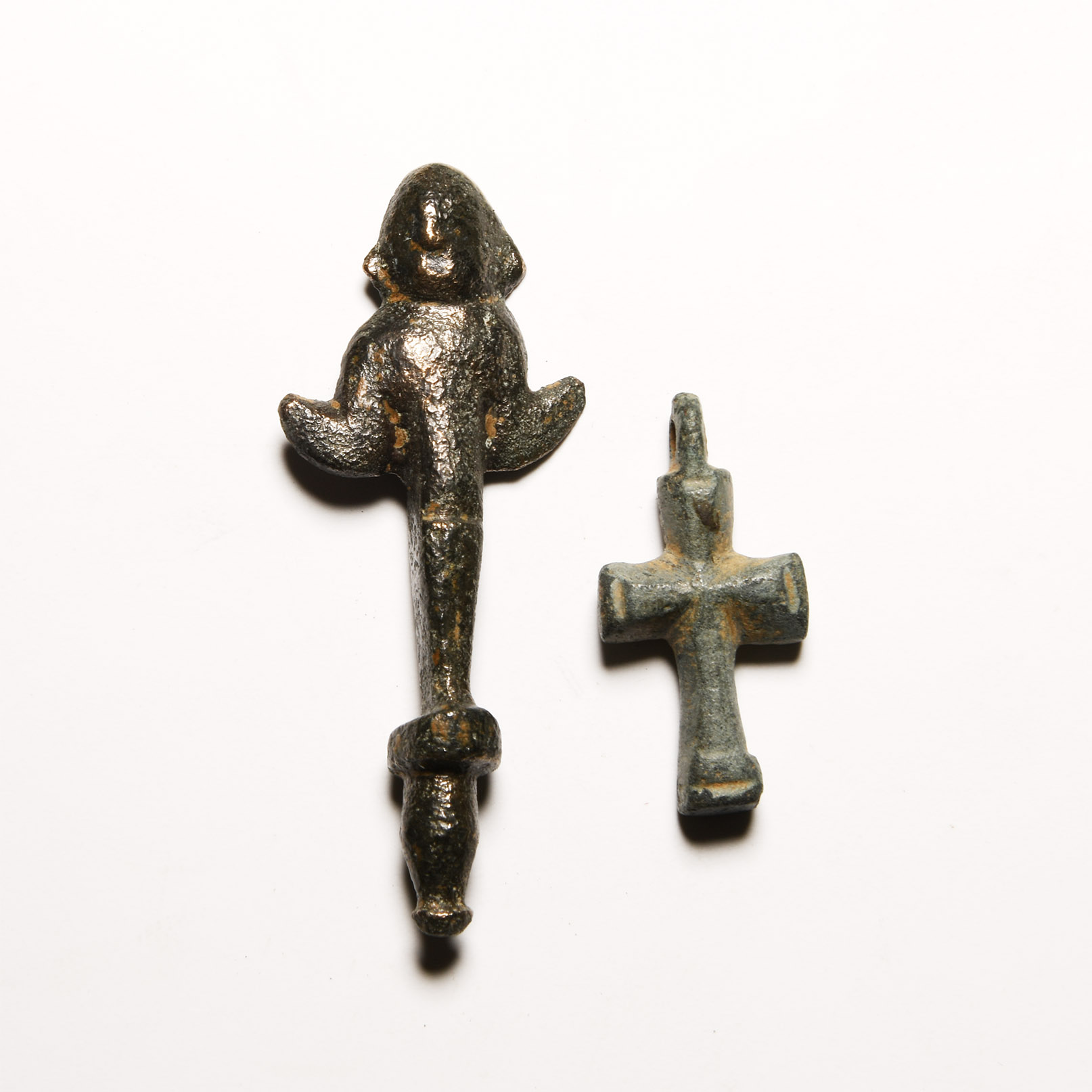 Byzantine Bronze Cross Pendant and Angel Finial Group