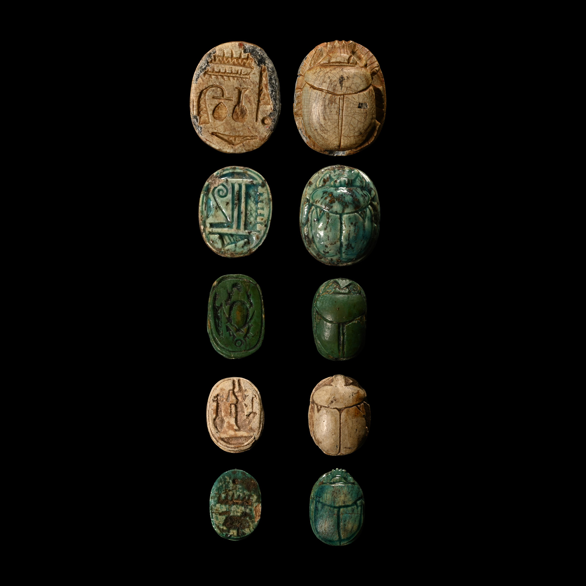Egyptian Faience Hieroglyphic Scarab Group