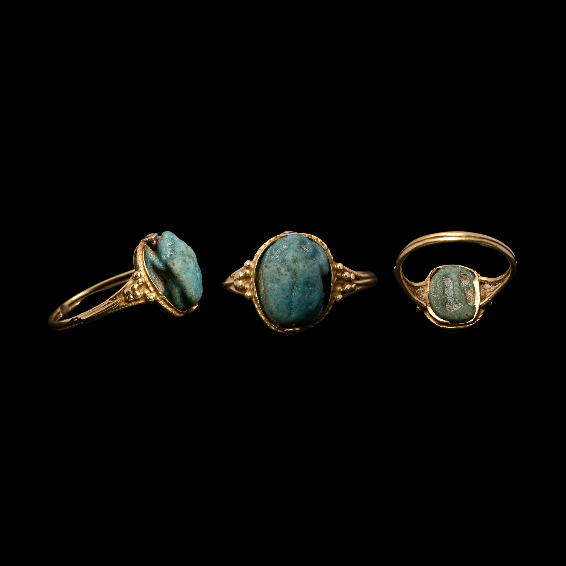 Egyptian Faience Scarab in Gold Swivel Ring