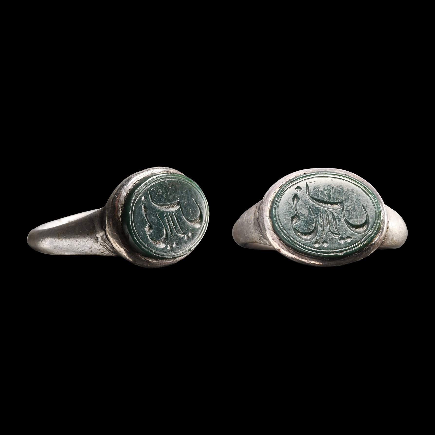 Silver Ring with Green Jasper Calligraphic Gemstone