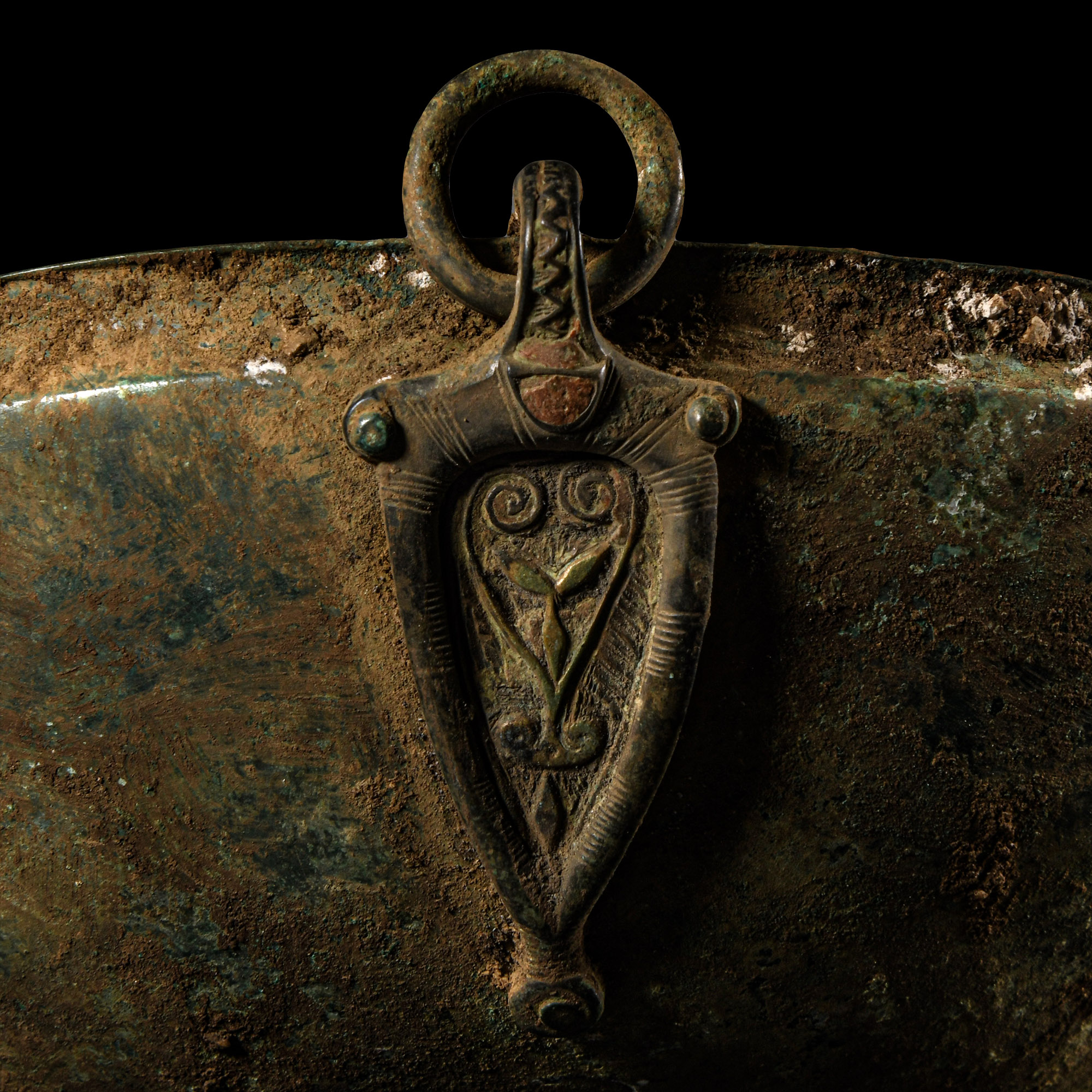 The High-Status 'Ryedale' Anglo-Saxon Bronze Hanging Bowl Complete with all Four Chip-Carved Mounts
