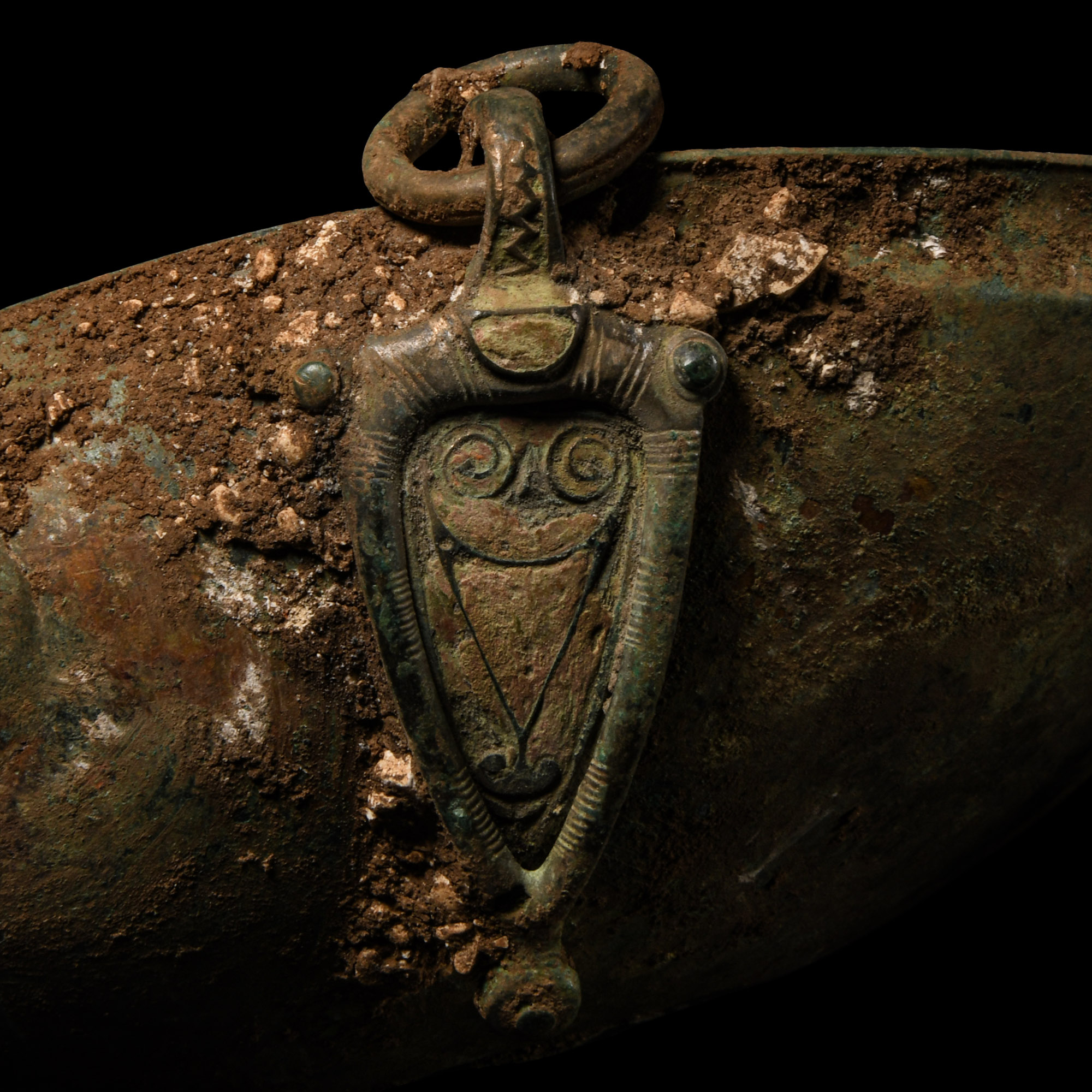 The High-Status 'Ryedale' Anglo-Saxon Bronze Hanging Bowl Complete with all Four Chip-Carved Mounts
