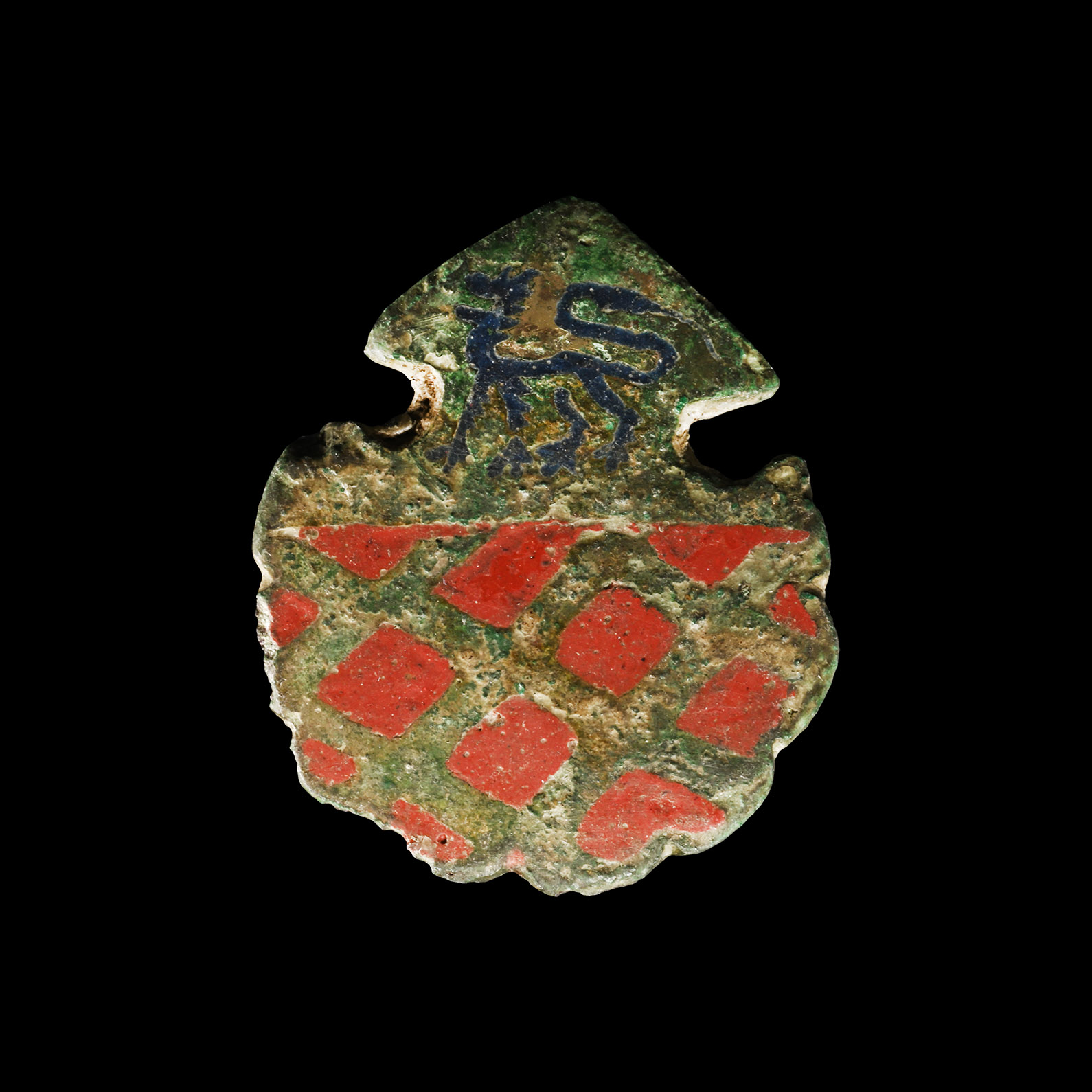 British Medieval Knight's Enamelled Gilt-Bronze Mount with Blue Heraldic Lion