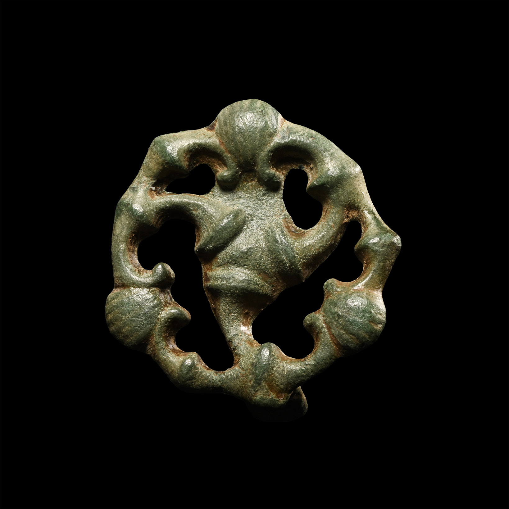British Roman Military Bronze Plate Brooch with Scallop Shells and Trumpets