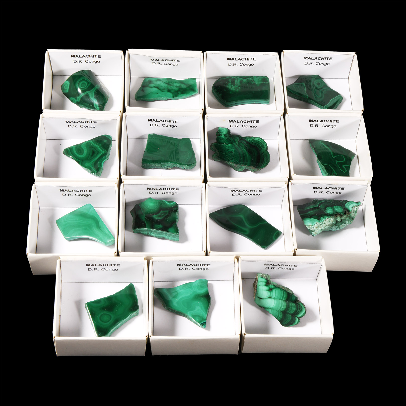 Boxed Polished Malachite Section Group