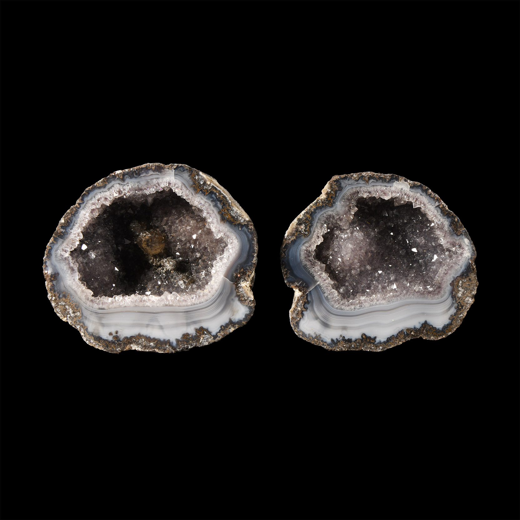 Natural History - Cut and Polished Agate Crystal Geode Pair