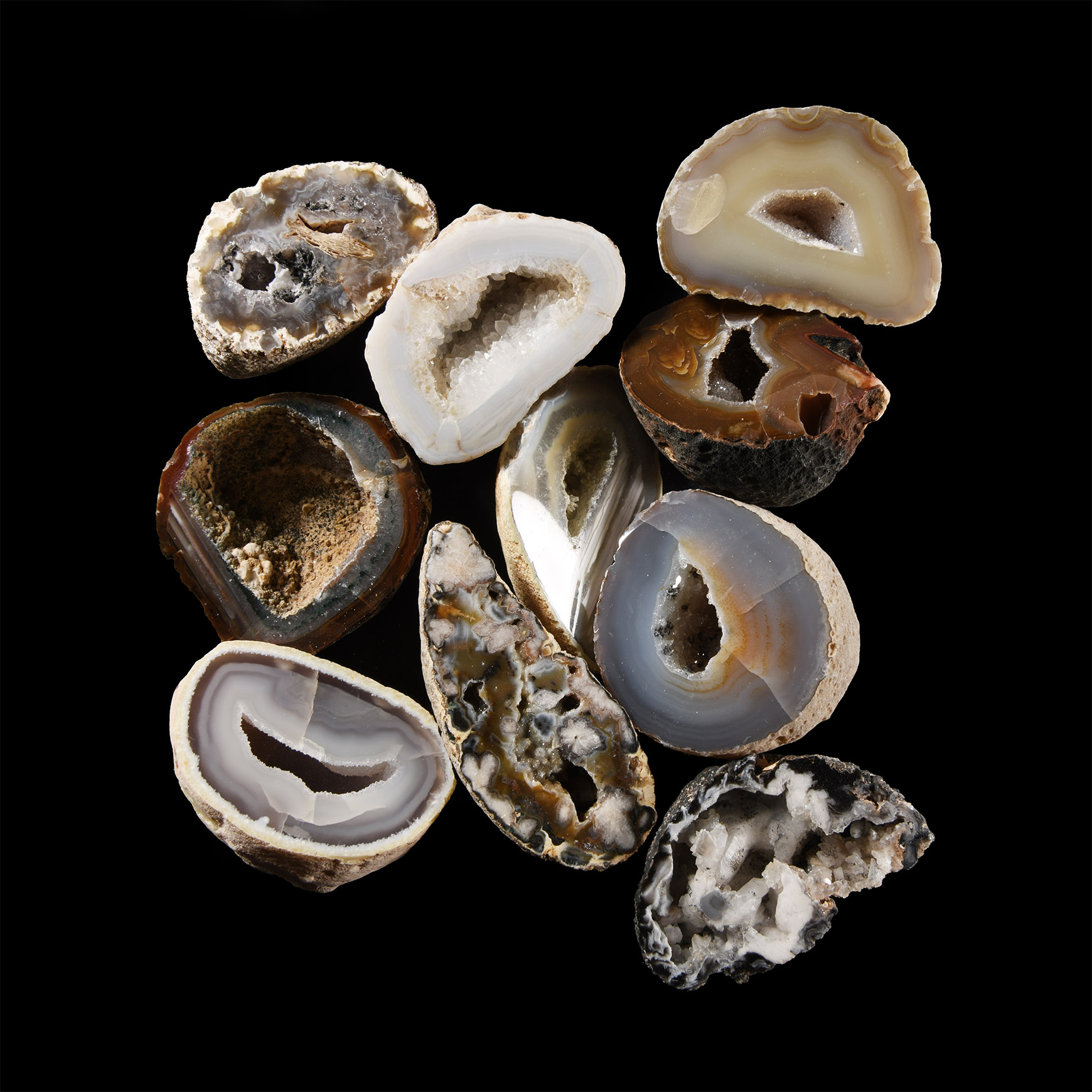 Natural History - Mixed Cut and Polished Agate Crystal Geode Half Group [10]