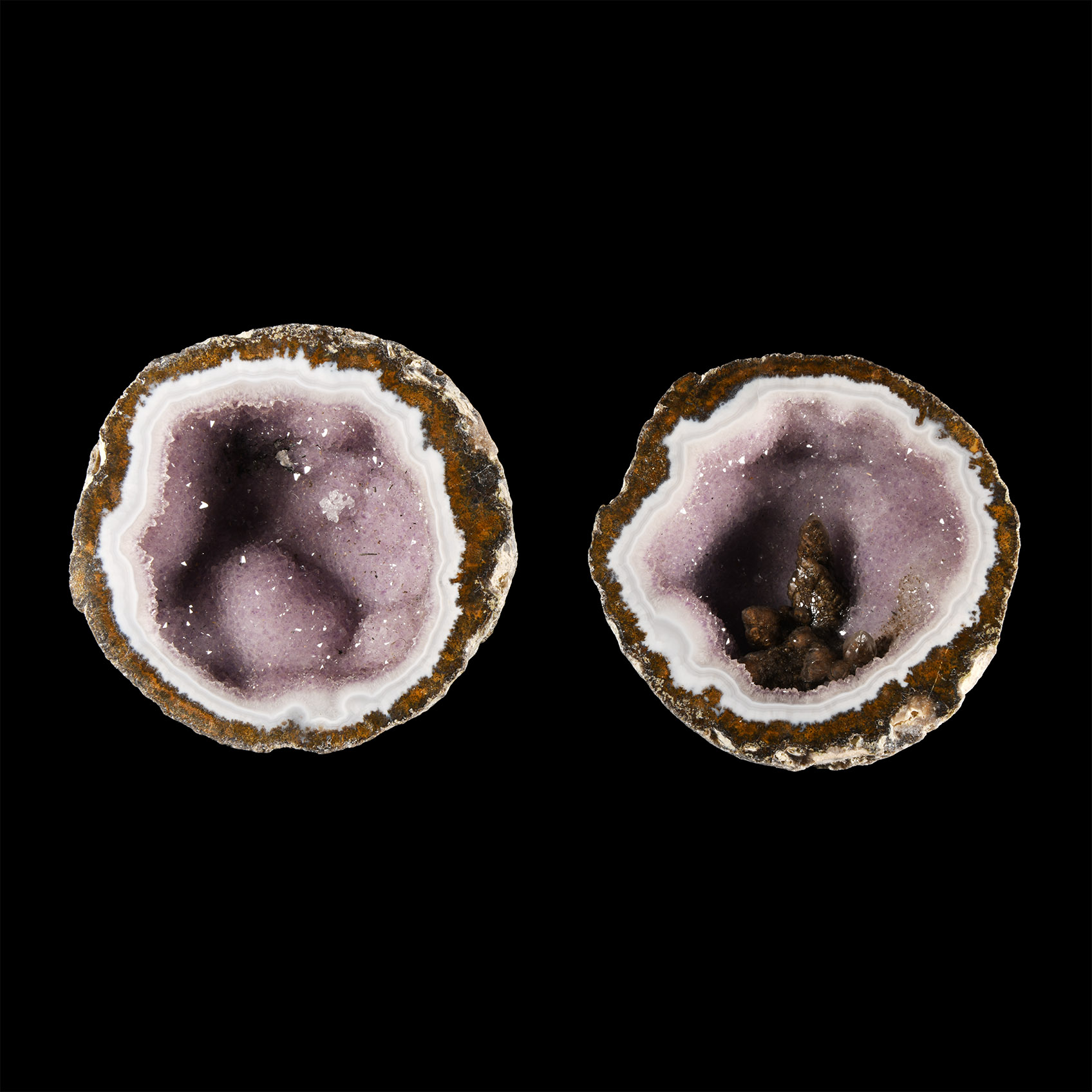 Natural History - Mixed Cut and Polished Agate Crystal Geode Pair