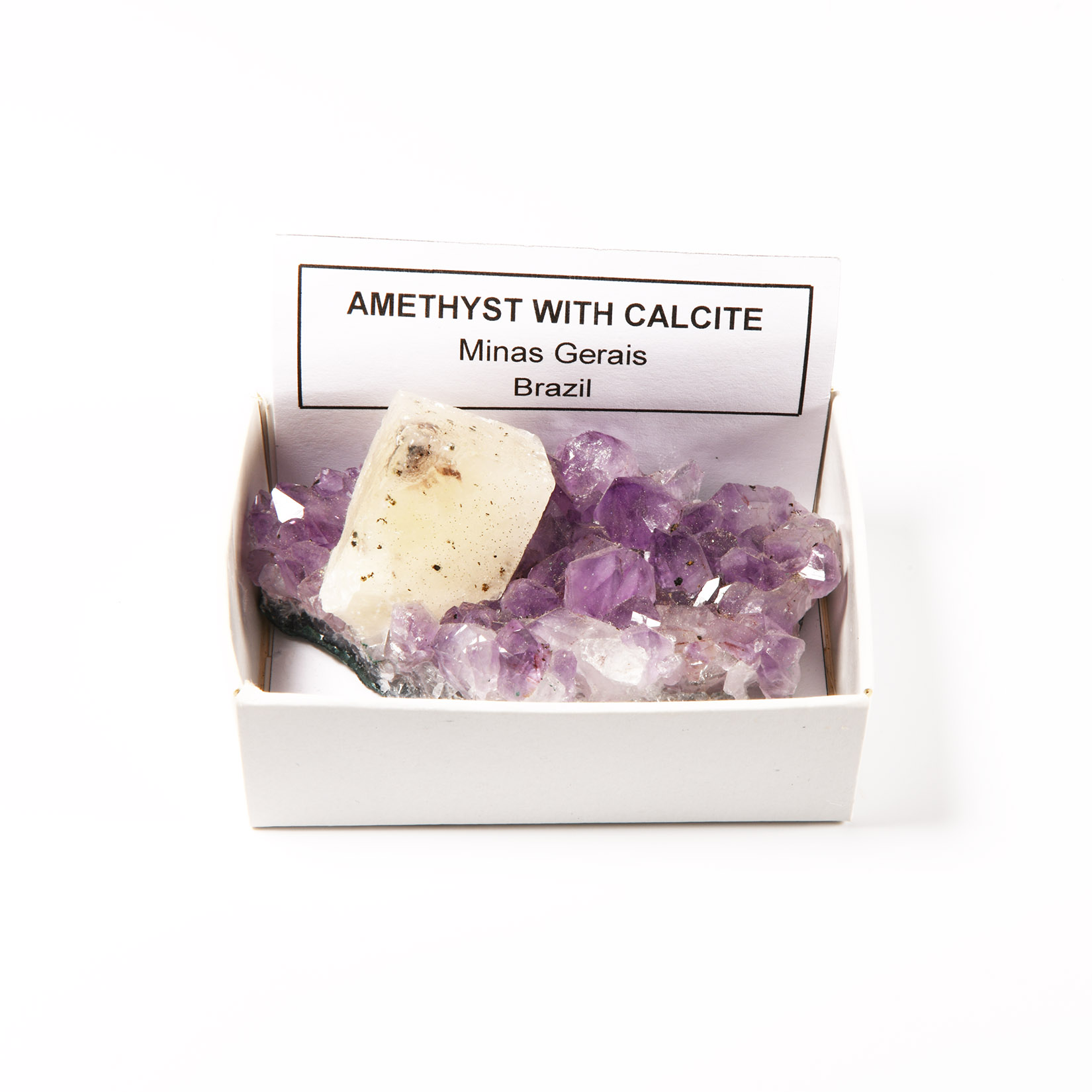 Natural History - Boxed Amethyst Crystal Geode Section with Calcite