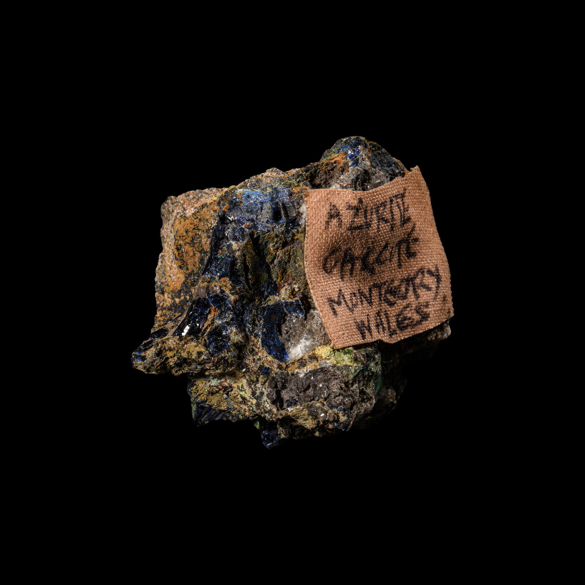 Natural History - Boxed Historic Azurite with Calcite Crystal Specimen
