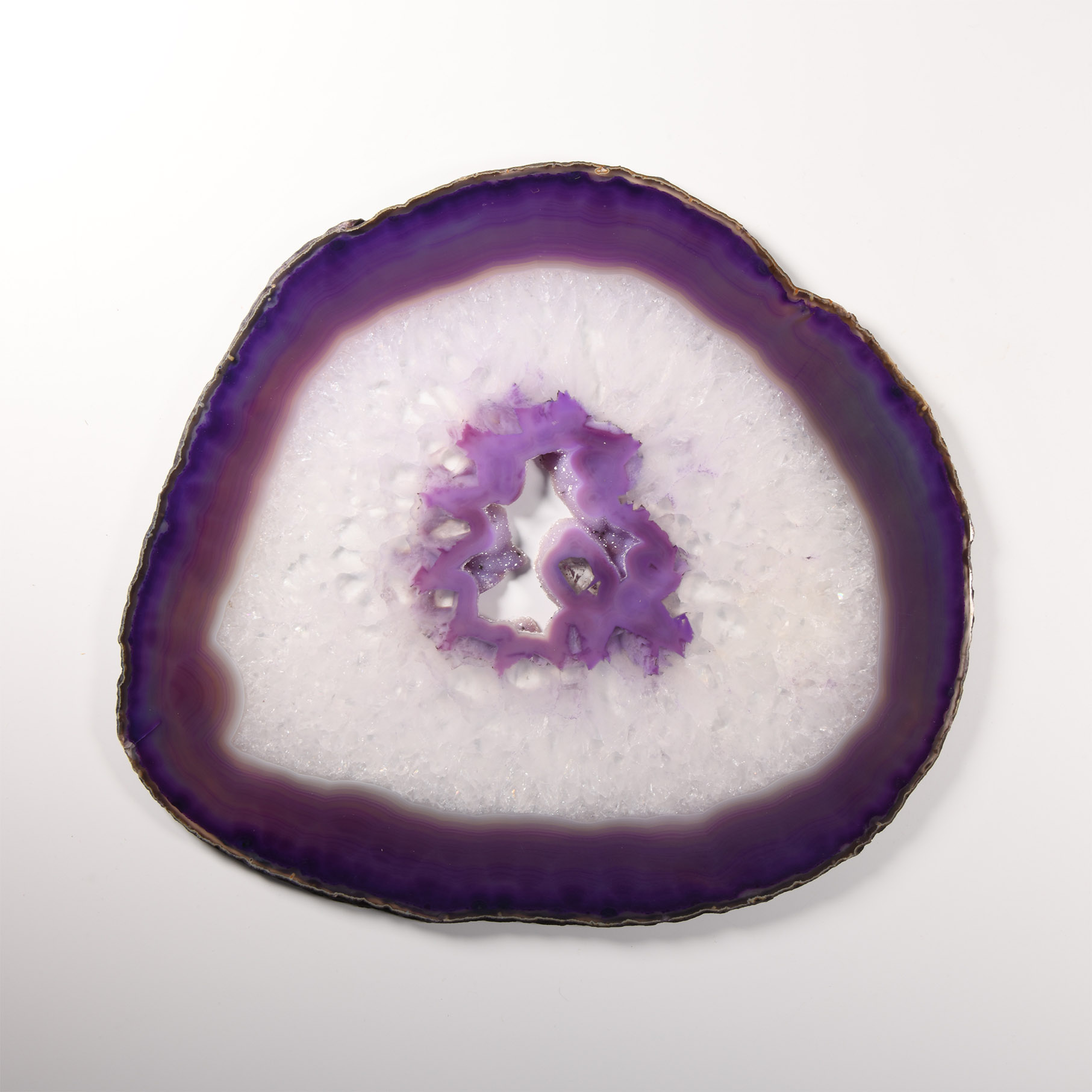 Natural History - Large Size Cut and Polished Purple Agate Crystal Geode Slice