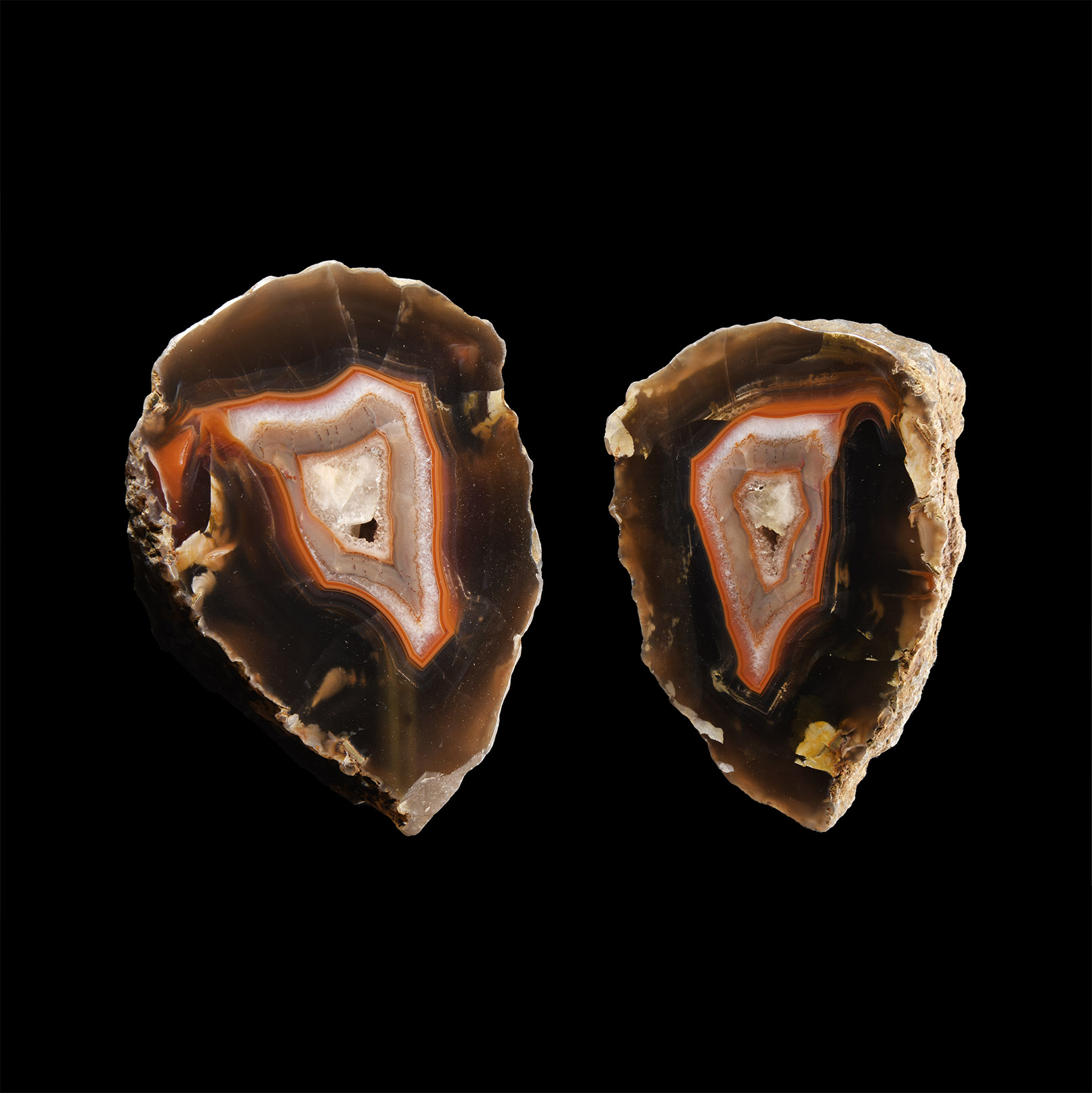 Natural History - Large Size Cut and Polished Malawi Agate Crystal Geode Pair