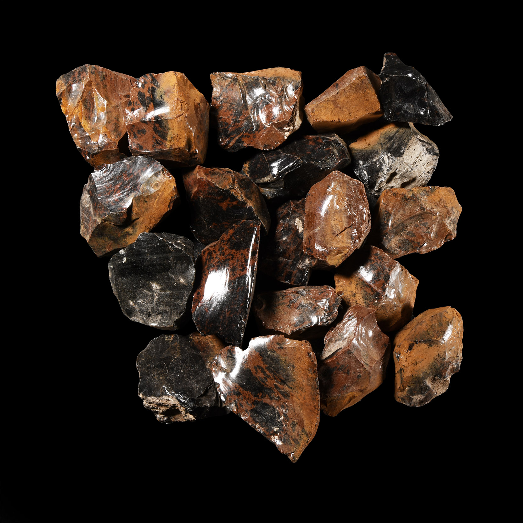 Natural History - Natural Mahogany Coloured Volcanic Glass Specimen Group [20]
