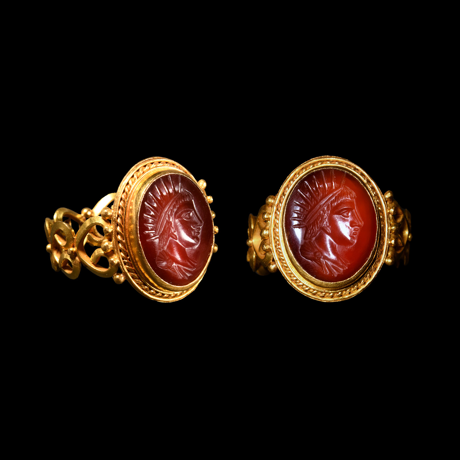 Roman Style Gold Ring with Portrait Gemstone