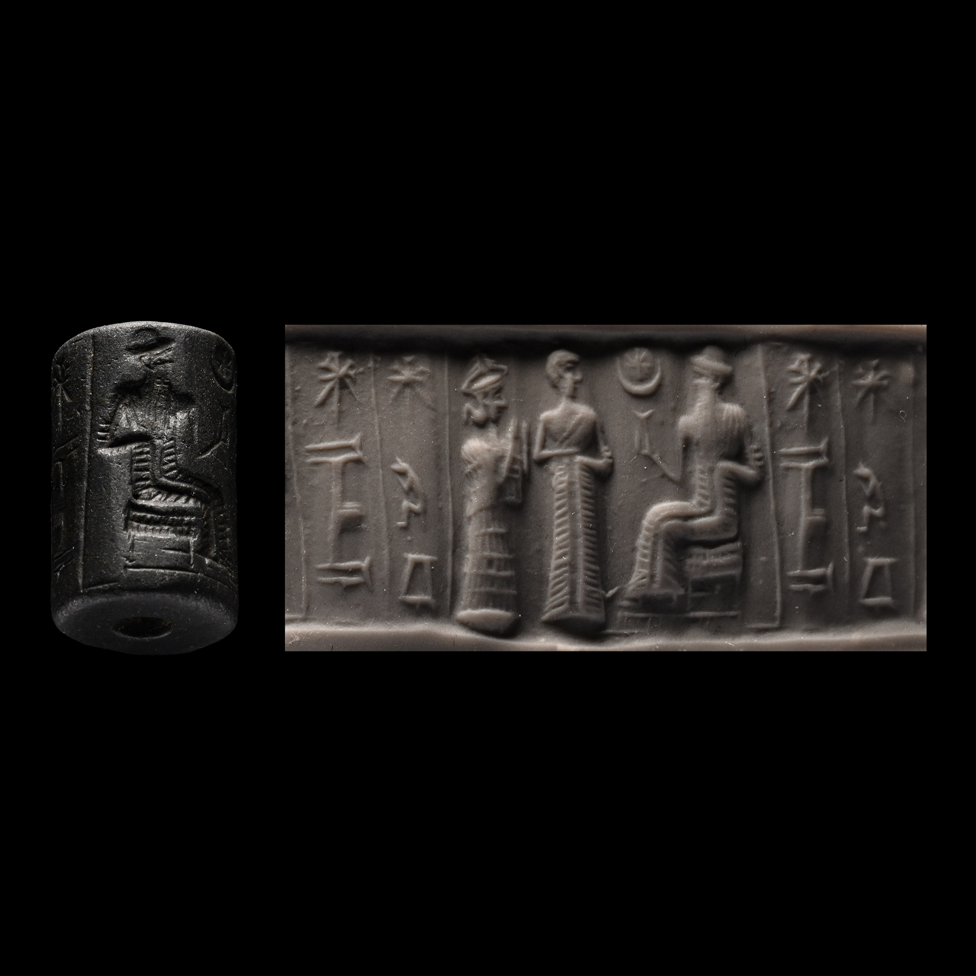 Western Asiatic Haematite Cylinder Seal with Presentation Scene and Inscription