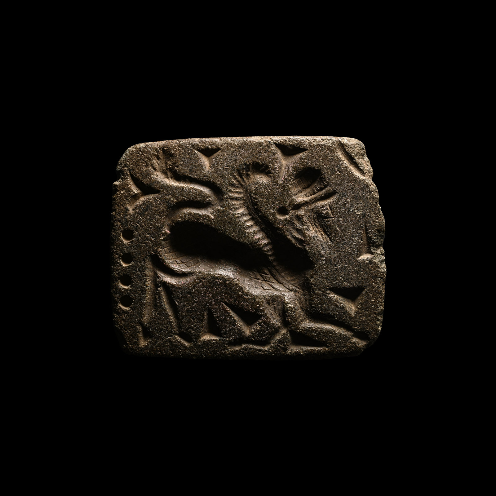 Large Bactrian Stone Stamp Seal with Lamassu