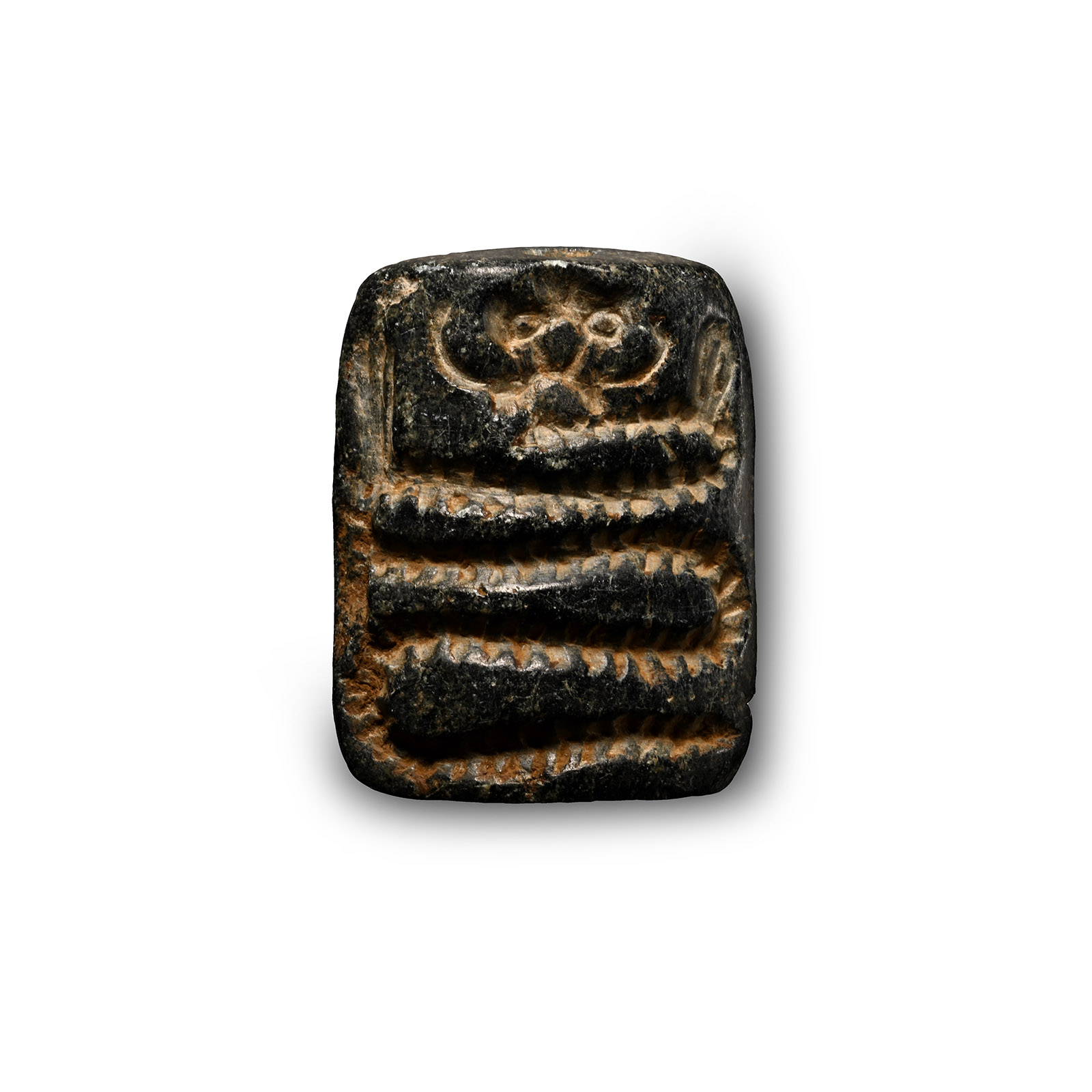 Large Bactrian Bifacial Stone Stamp Seal with Serpent and Ibex