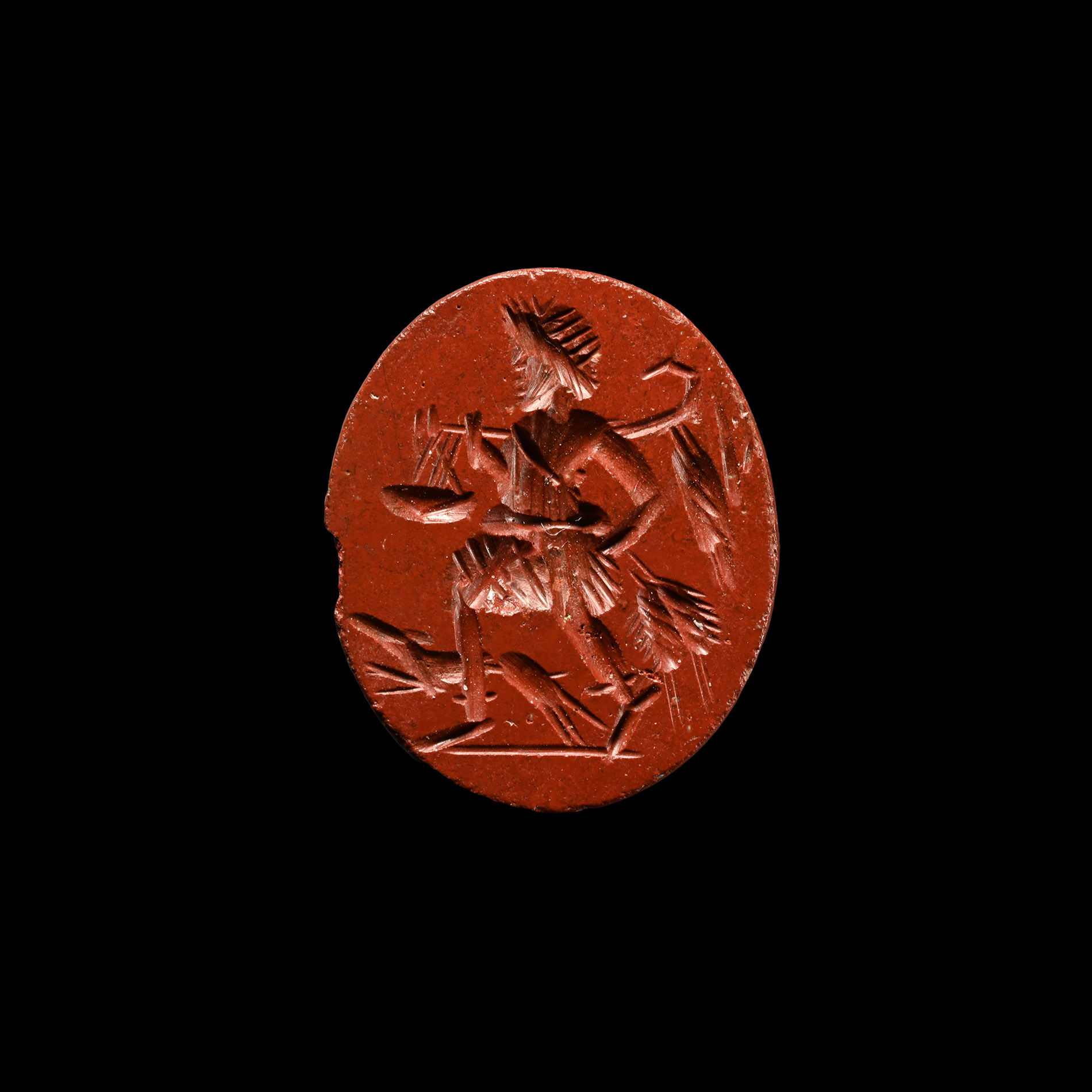 Roman Red Jasper Gemstone with Hunter and Dog