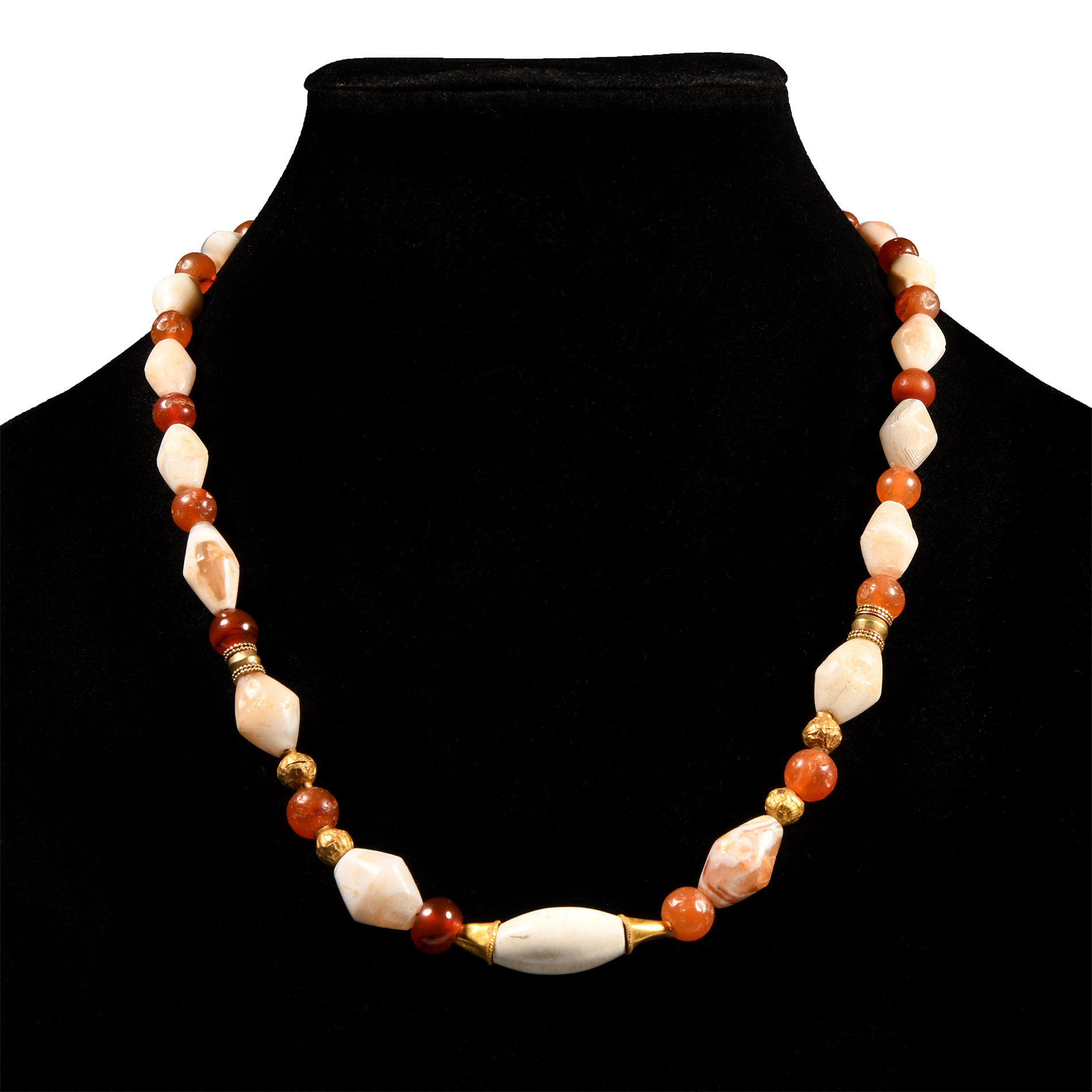 Western Asiatic Carnelian and Agate Gold Bead Necklace
