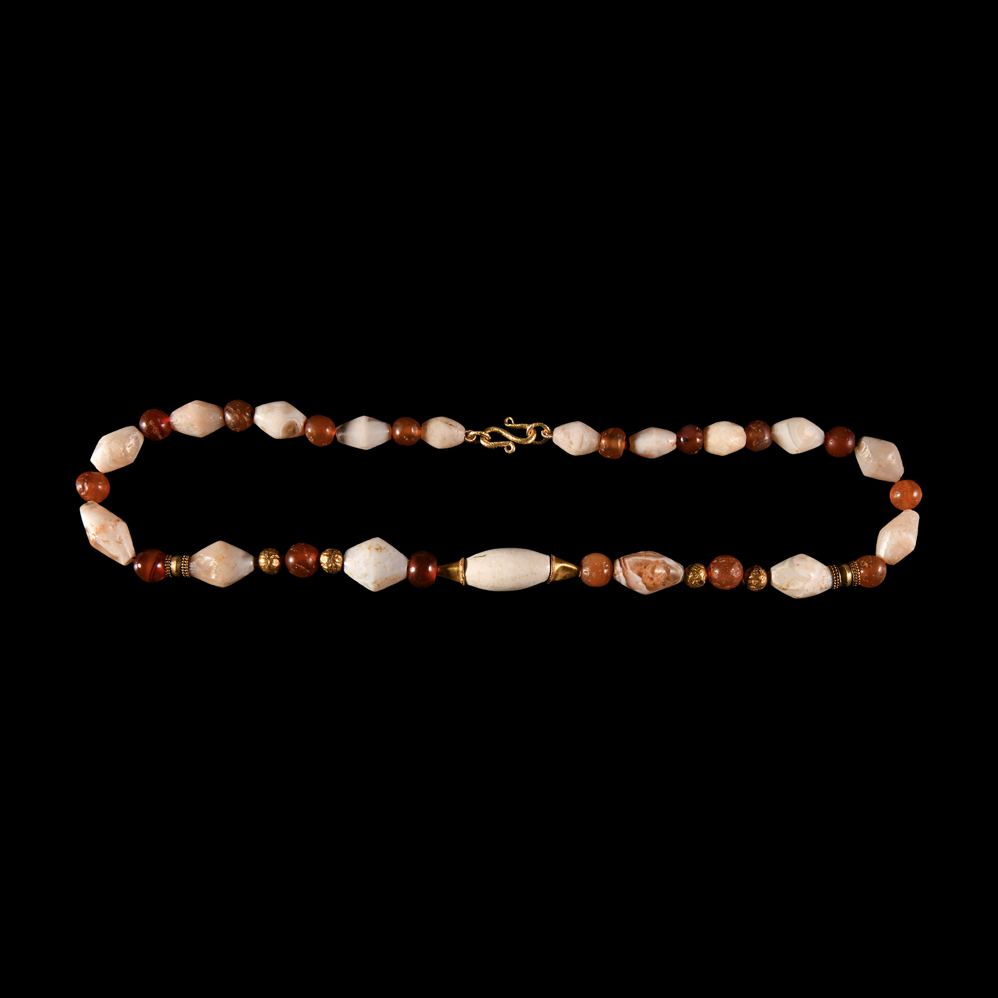 Western Asiatic Carnelian and Agate Gold Bead Necklace