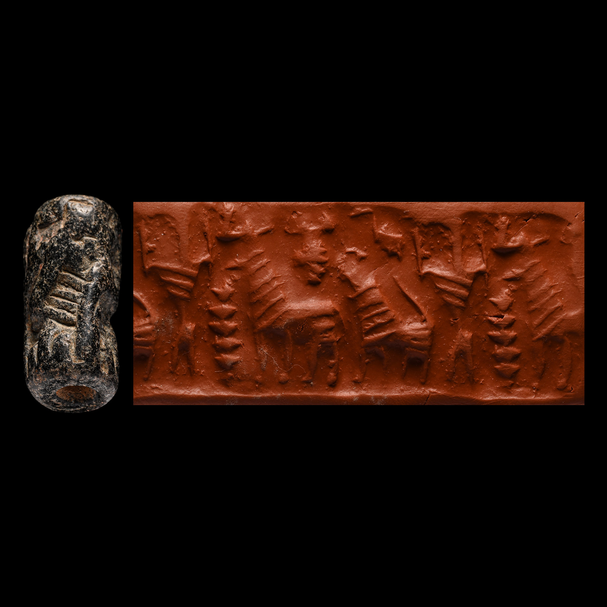 Western Asiatic Grey Stone Cylinder Seal with Animals
