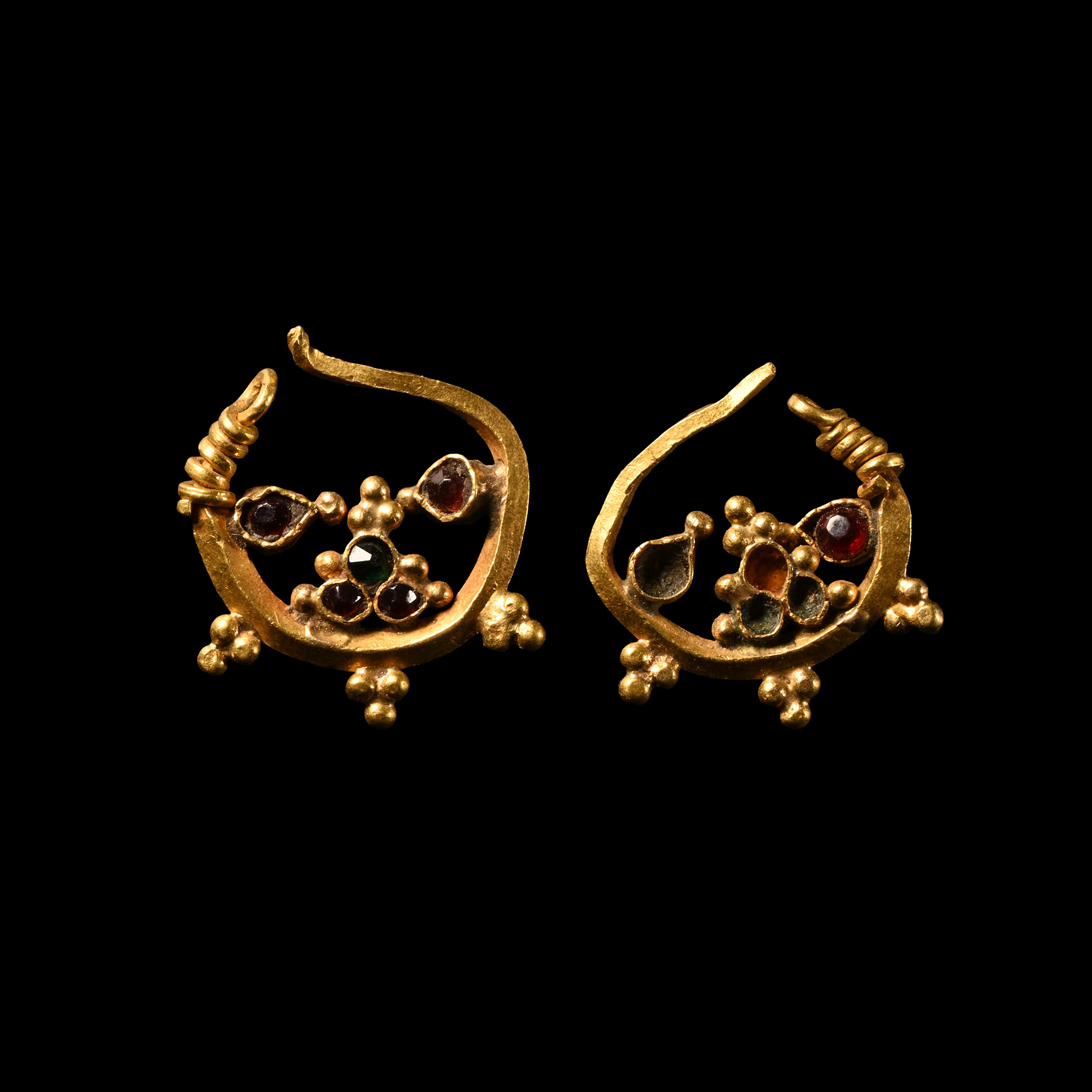 Western Asiatic Gold Gem-Set Earrings