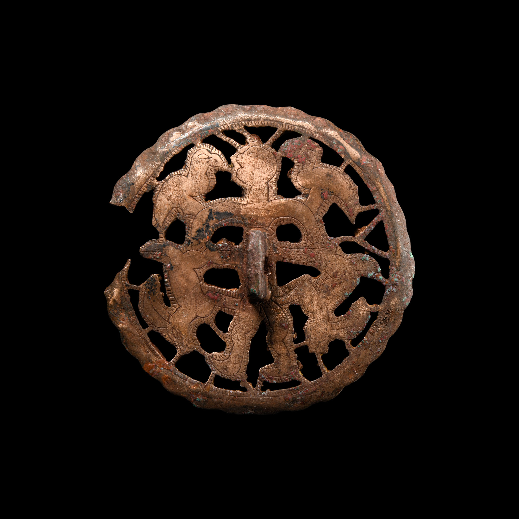 Massive Central Asian Bronze Figural Compartmented Stamp Seal with Engraved Animal Backplate