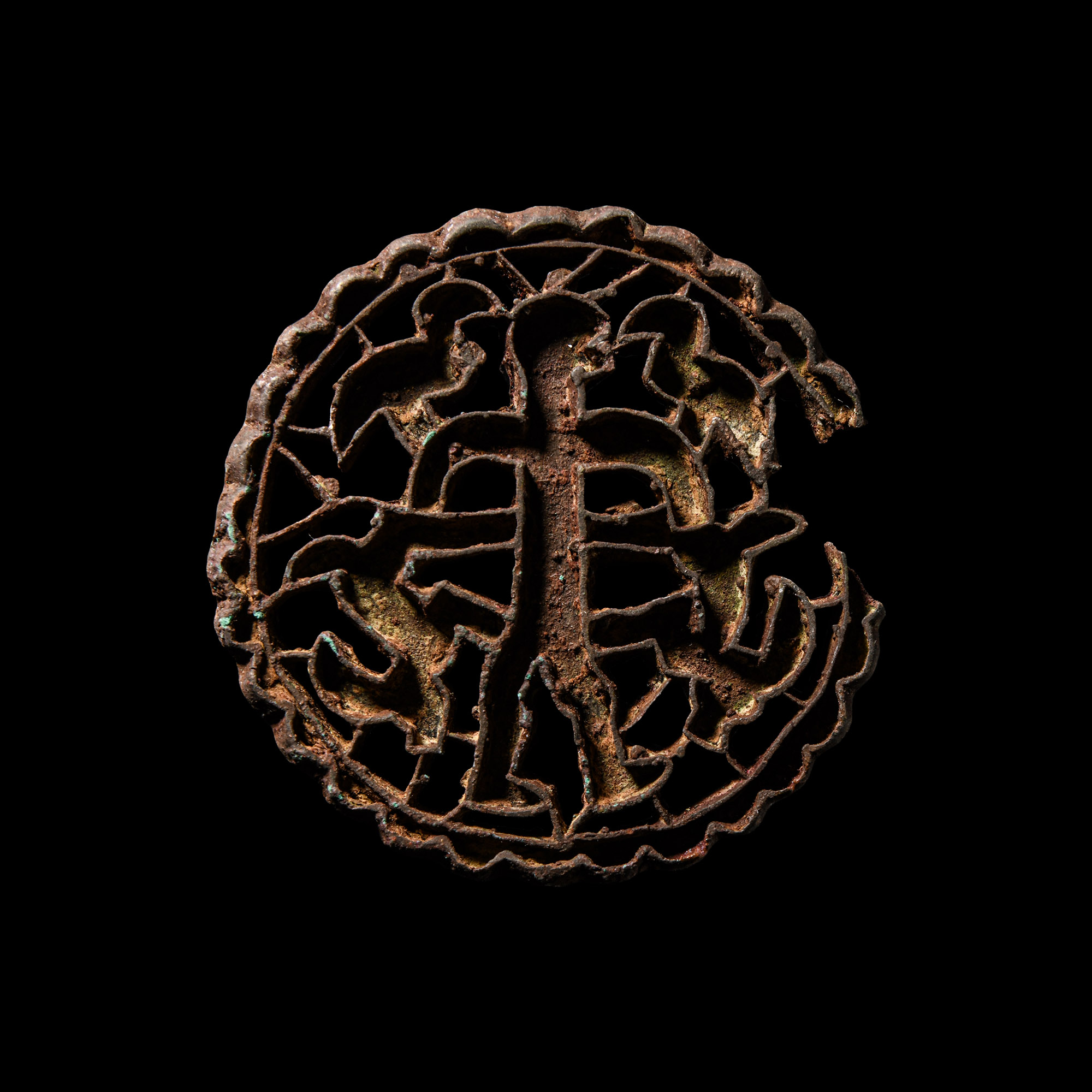 Massive Central Asian Bronze Figural Compartmented Stamp Seal with Engraved Animal Backplate