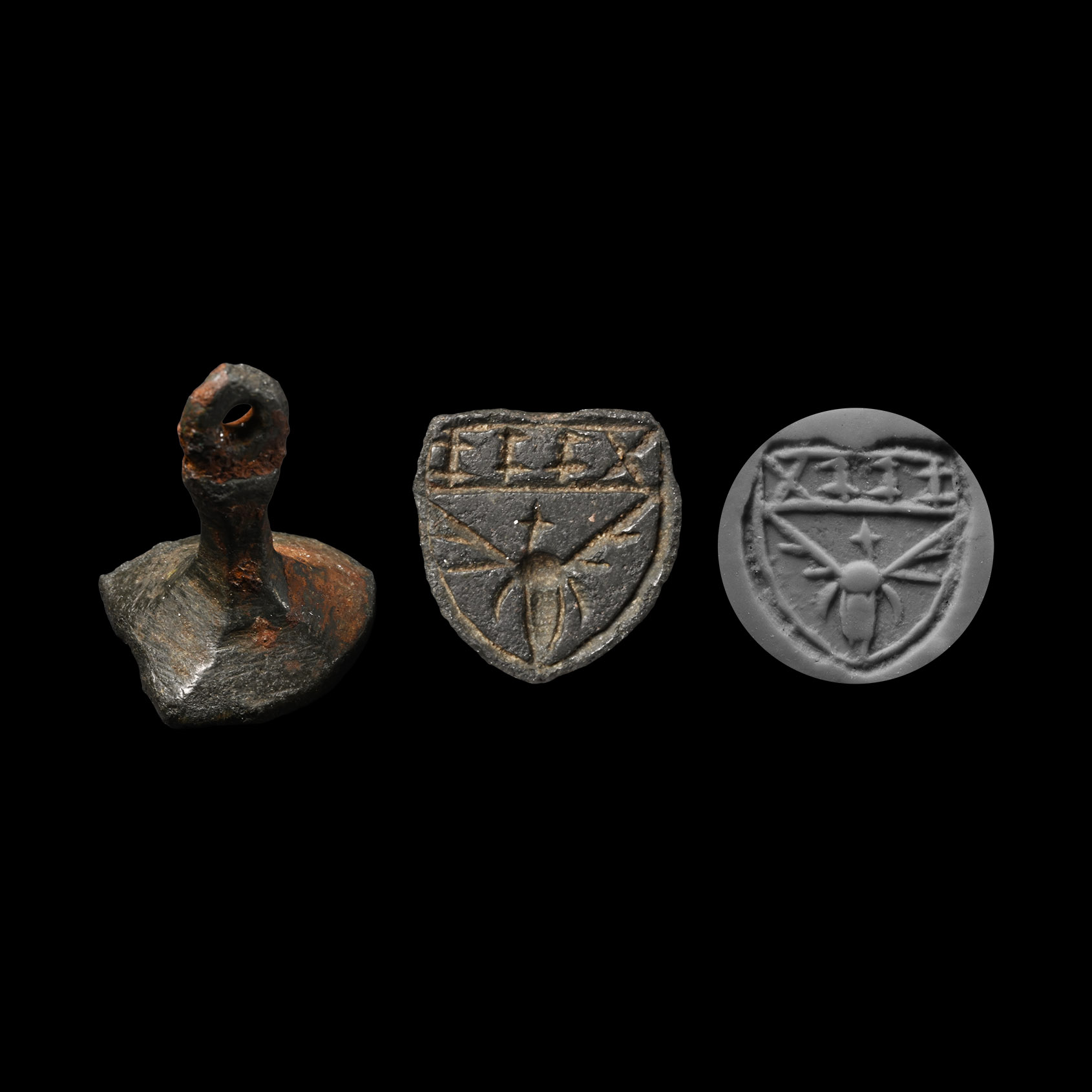 Medieval Bronze Shield-Shaped Seal Matrix