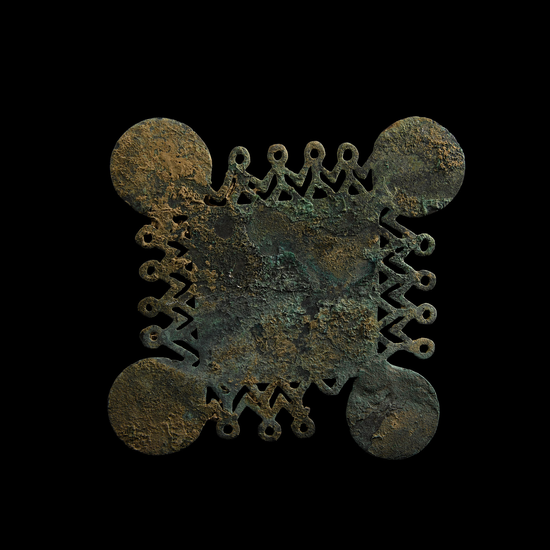 Luristan Bronze Horse Harness Mount with Figures Holding Hands